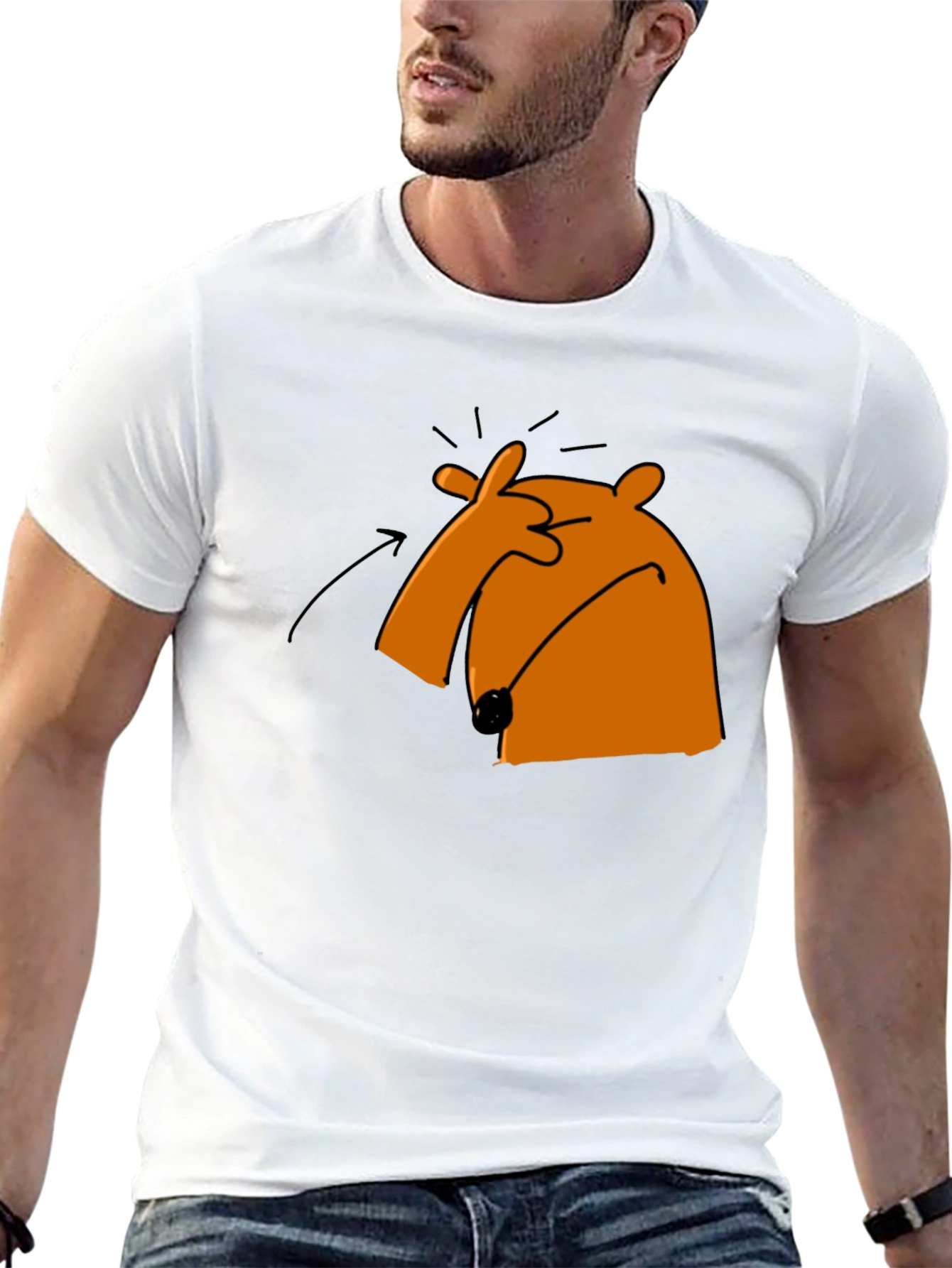 Funny Cartoon Orange Bear Black T-Shirt