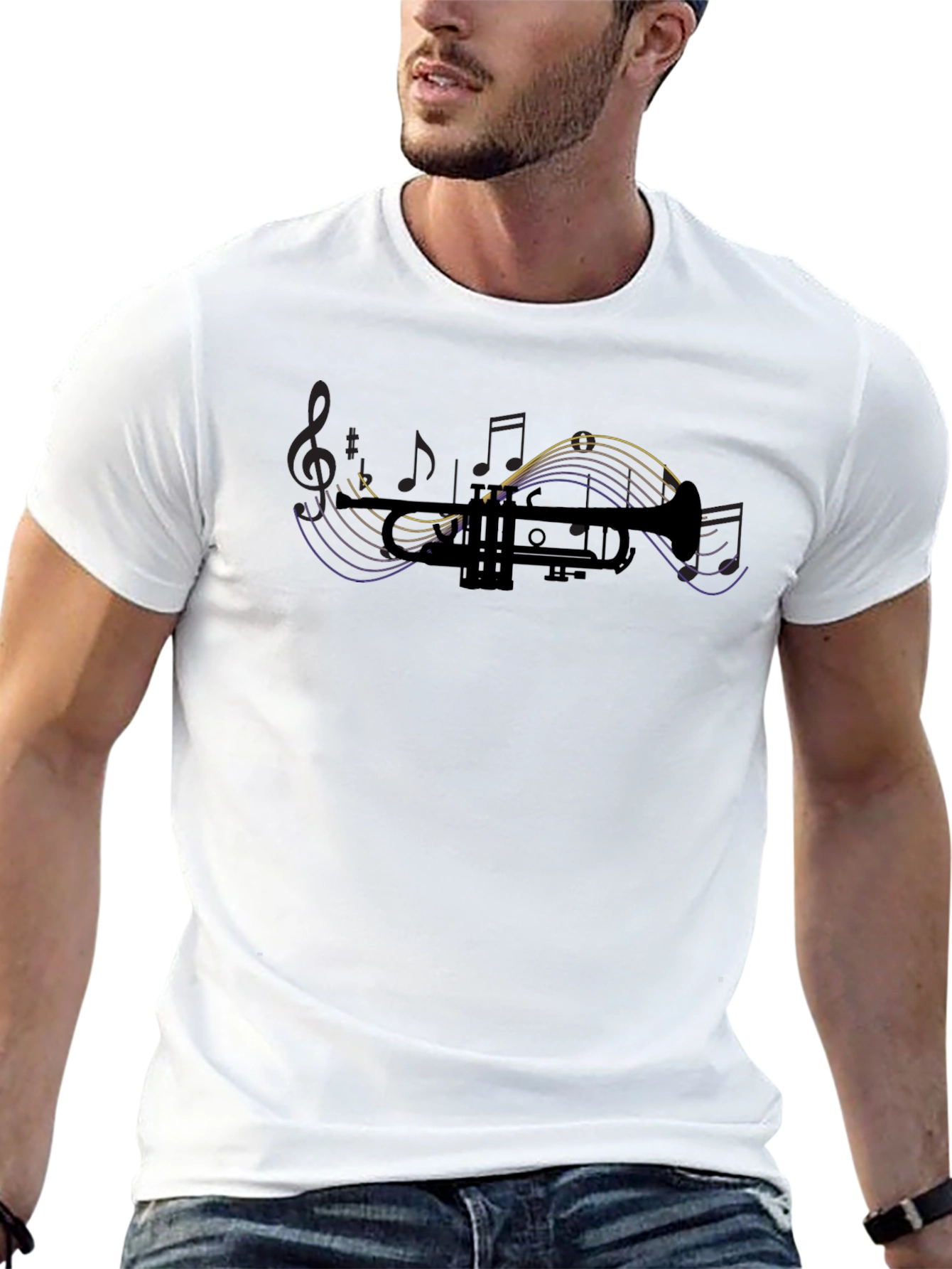 Trumpet & Music Notes Graphic T-Shirt