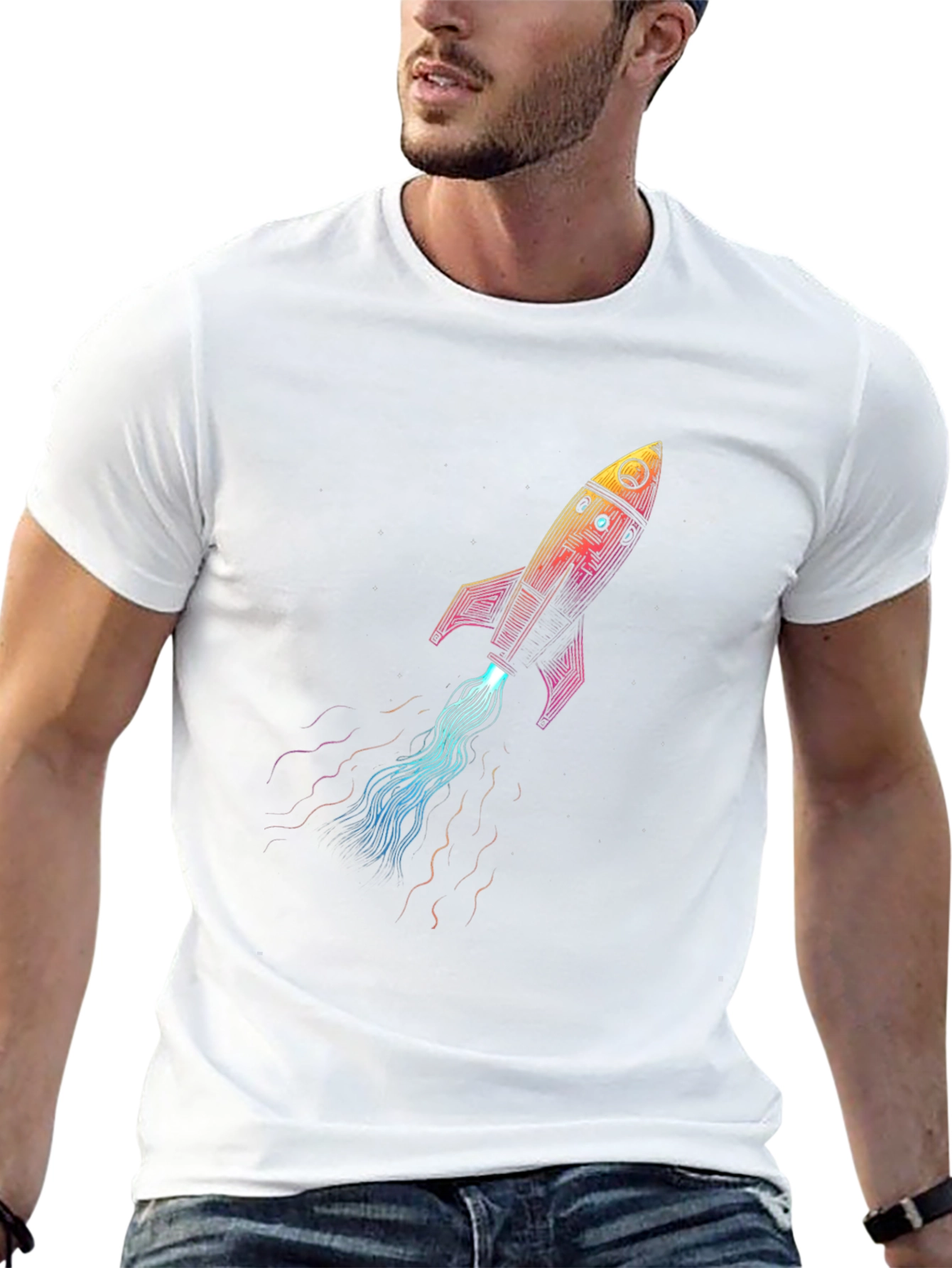 Rocket Launch Graphic T-Shirt - Black Crew Neck Tee