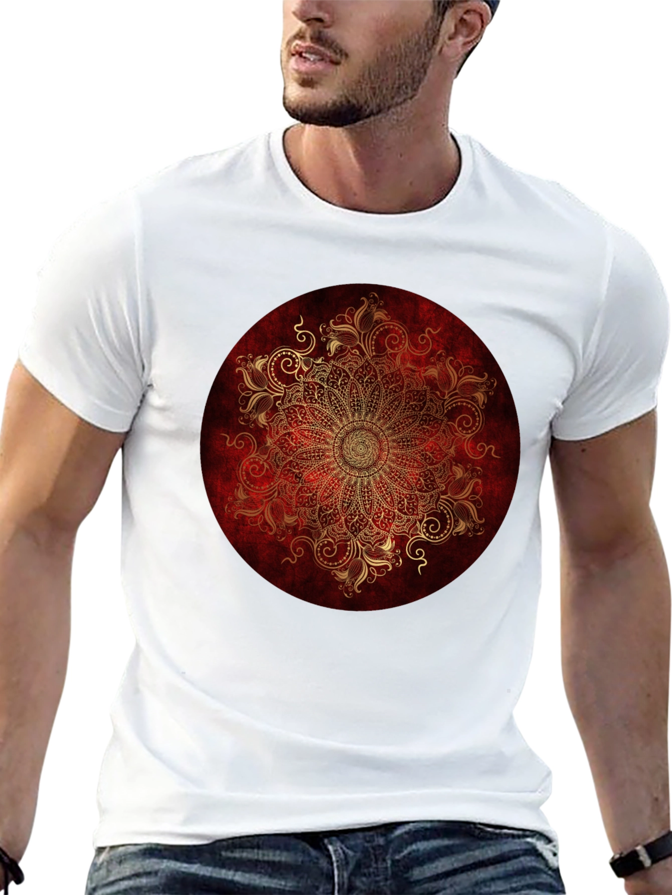 Ornate Mandala Graphic Tee - Red & Gold