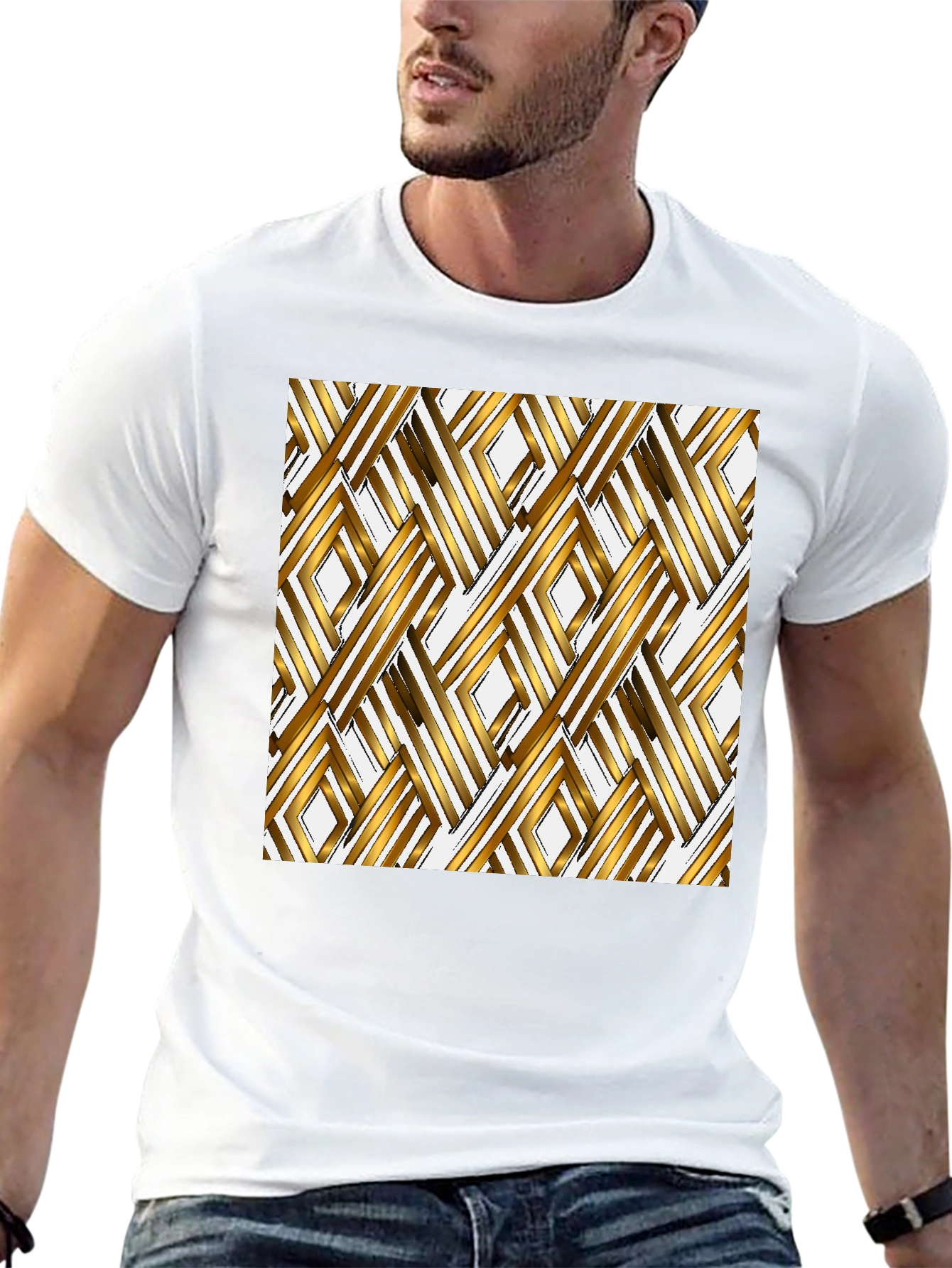 Geometric Gold Pattern Black T-Shirt