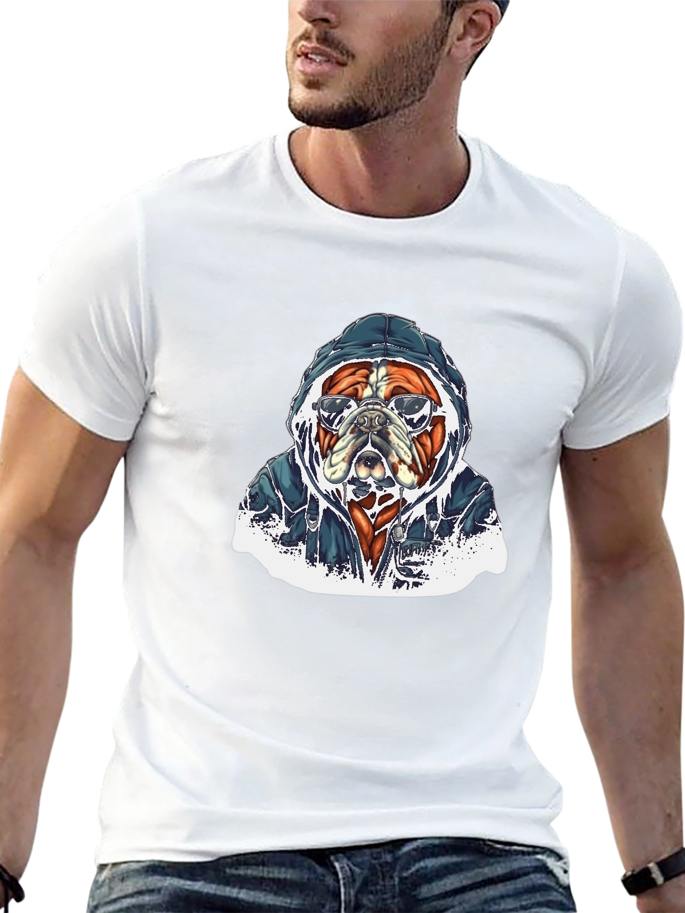 Cool Bulldog in Hoodie Graphic T-Shirt