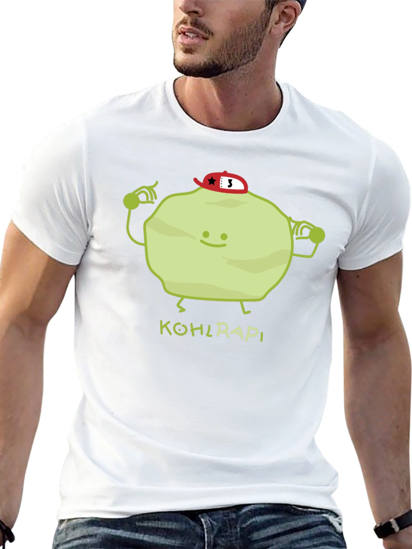 Funny Kohlrabi Cartoon Black T-Shirt