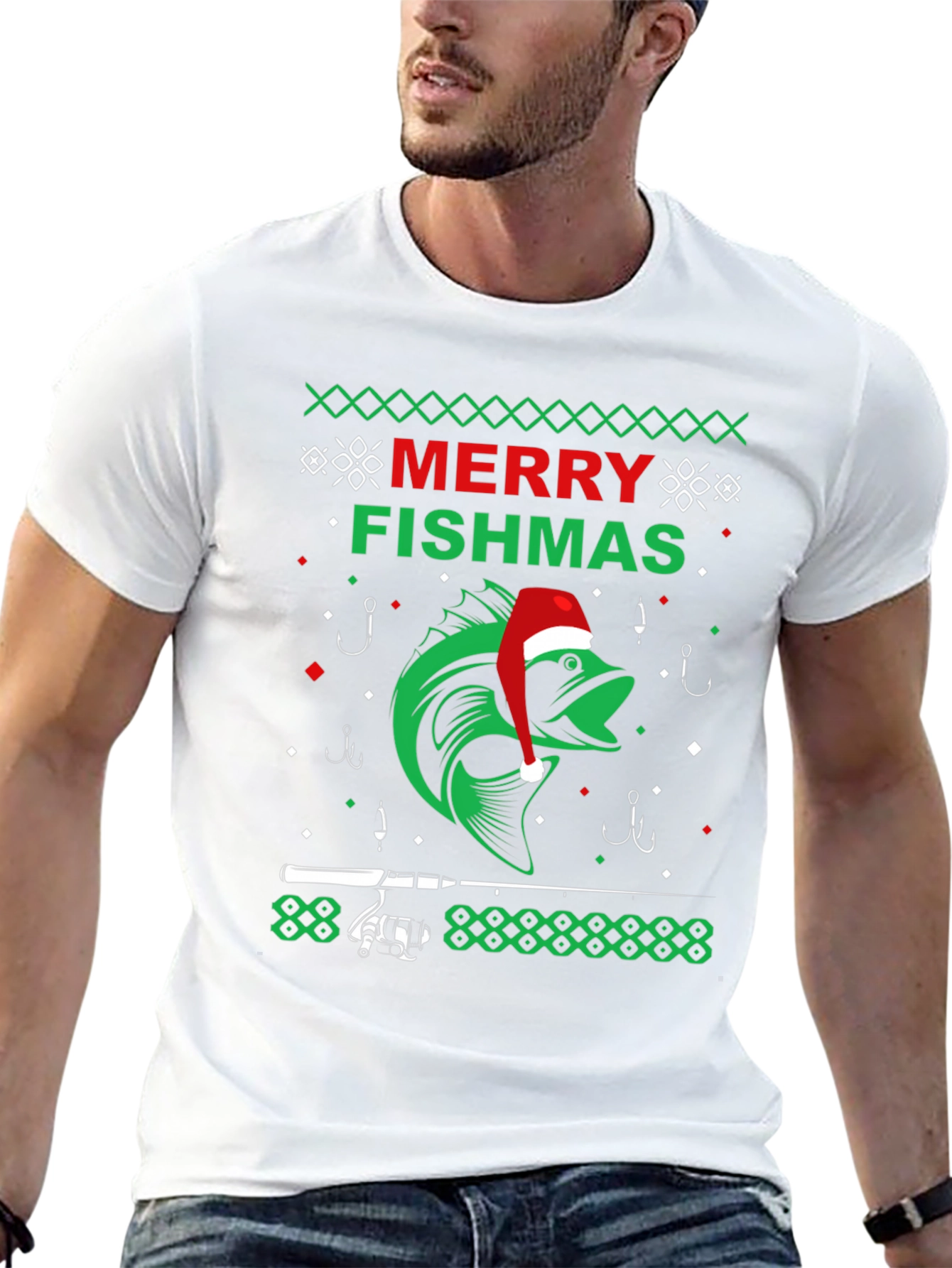 Merry Fishmas Graphic T-Shirt - Fishing Holiday Tee