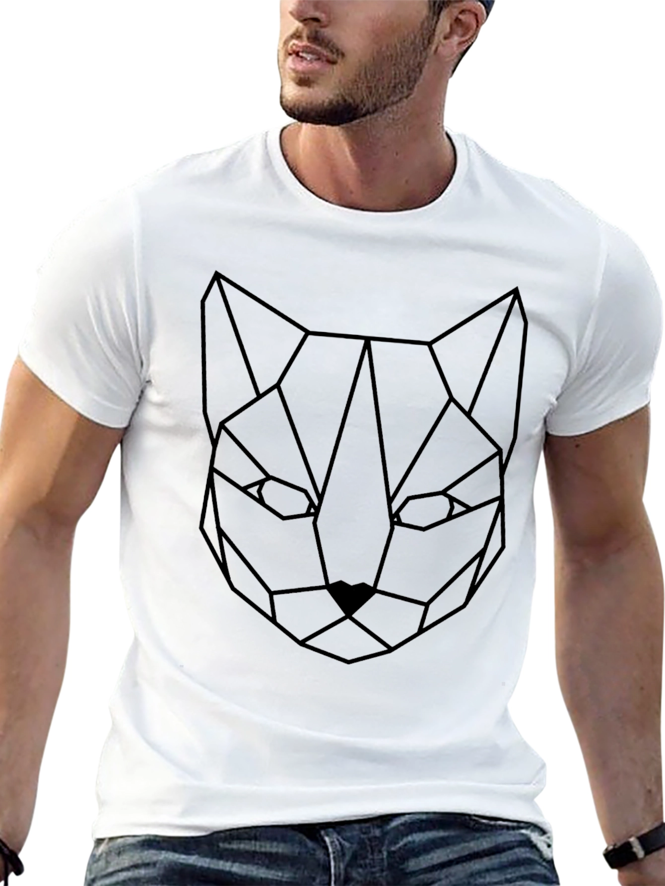 Geometric Cat Tee - Minimalist Style