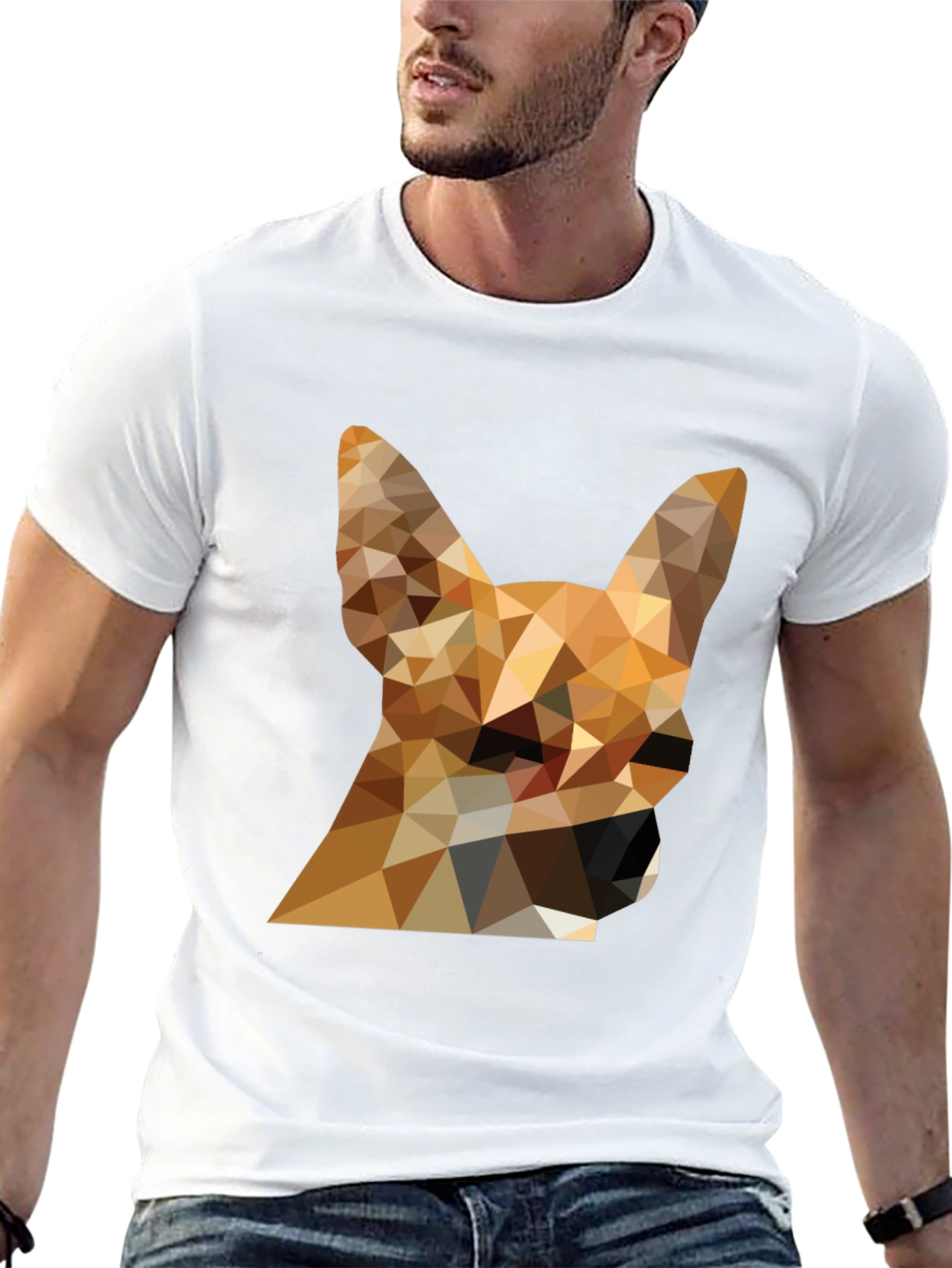 Geometric Dog Head Graphic Tee - Modern Style