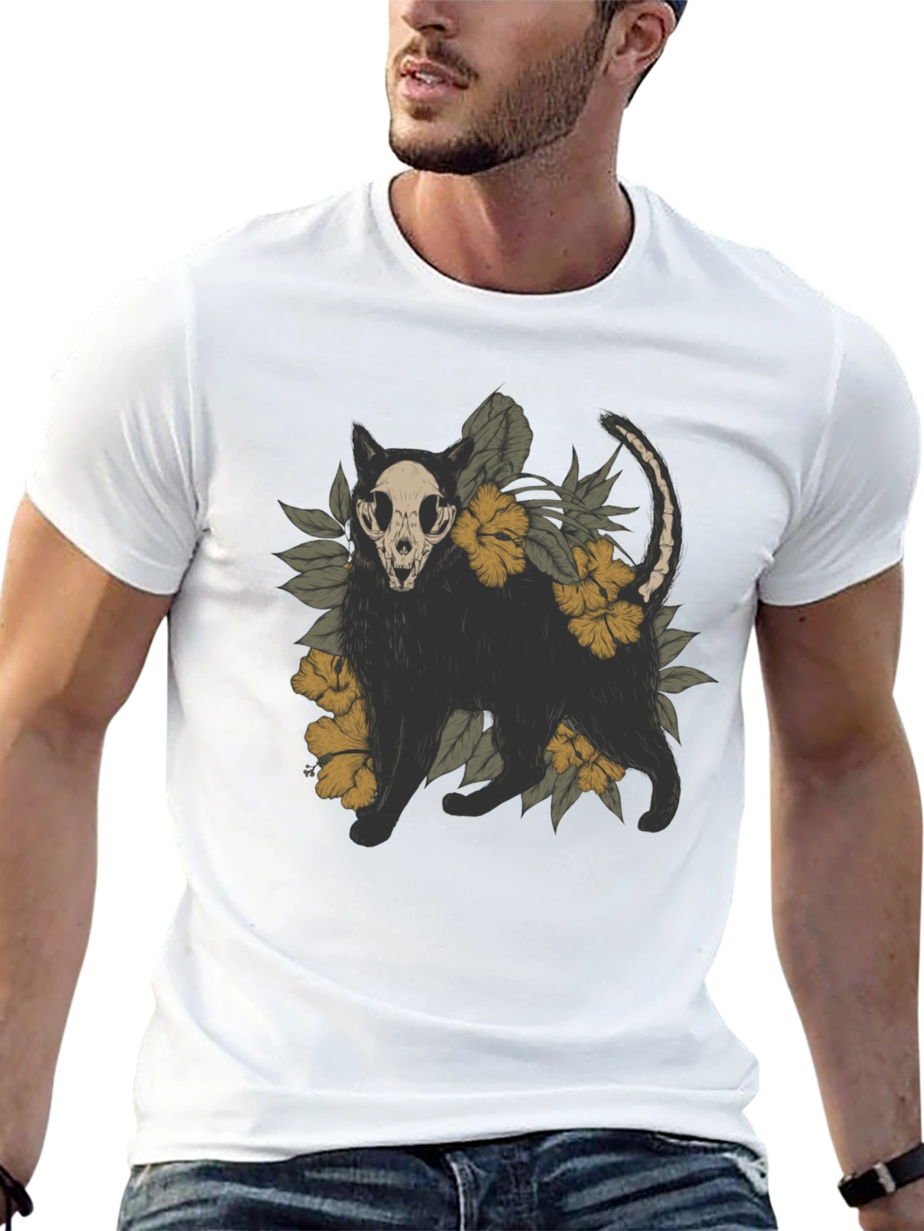 Skull Cat Graphic Tee - Mens Black T-Shirt
