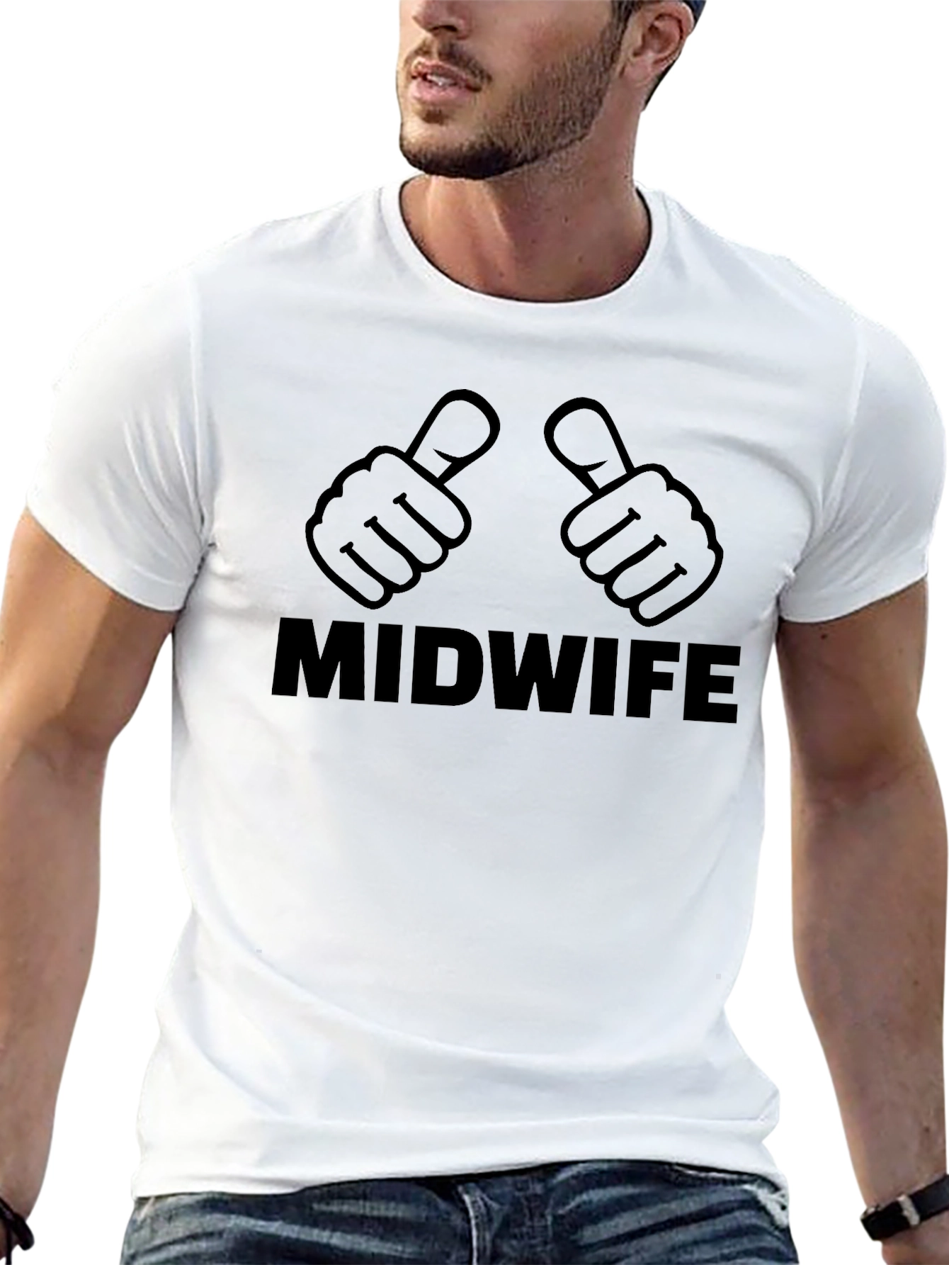 Midwife Thumbs Up Graphic Tee - Black Cotton T-Shirt