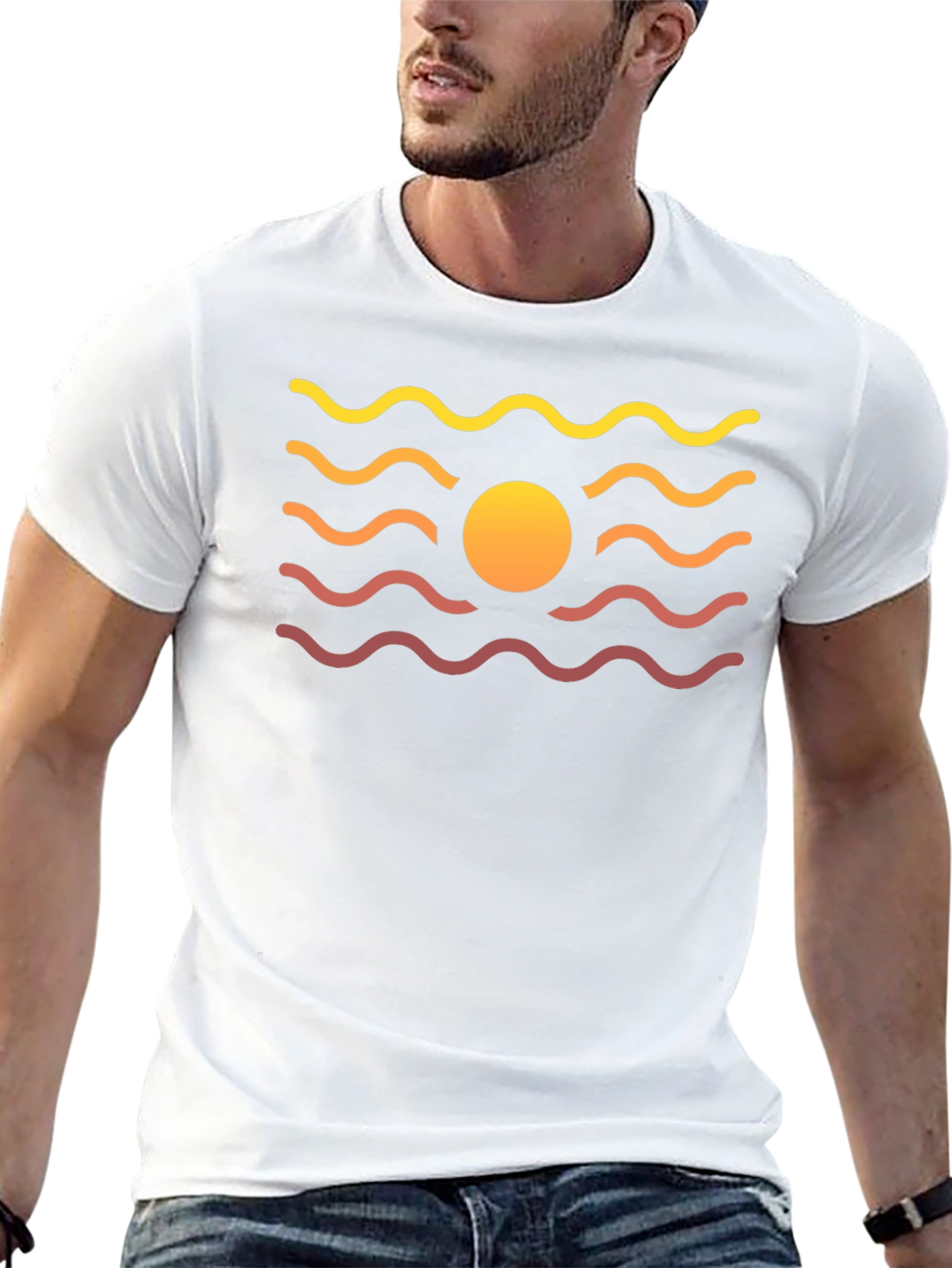 Sunset Waves Graphic Tee - Black Cotton Blend T-Shirt