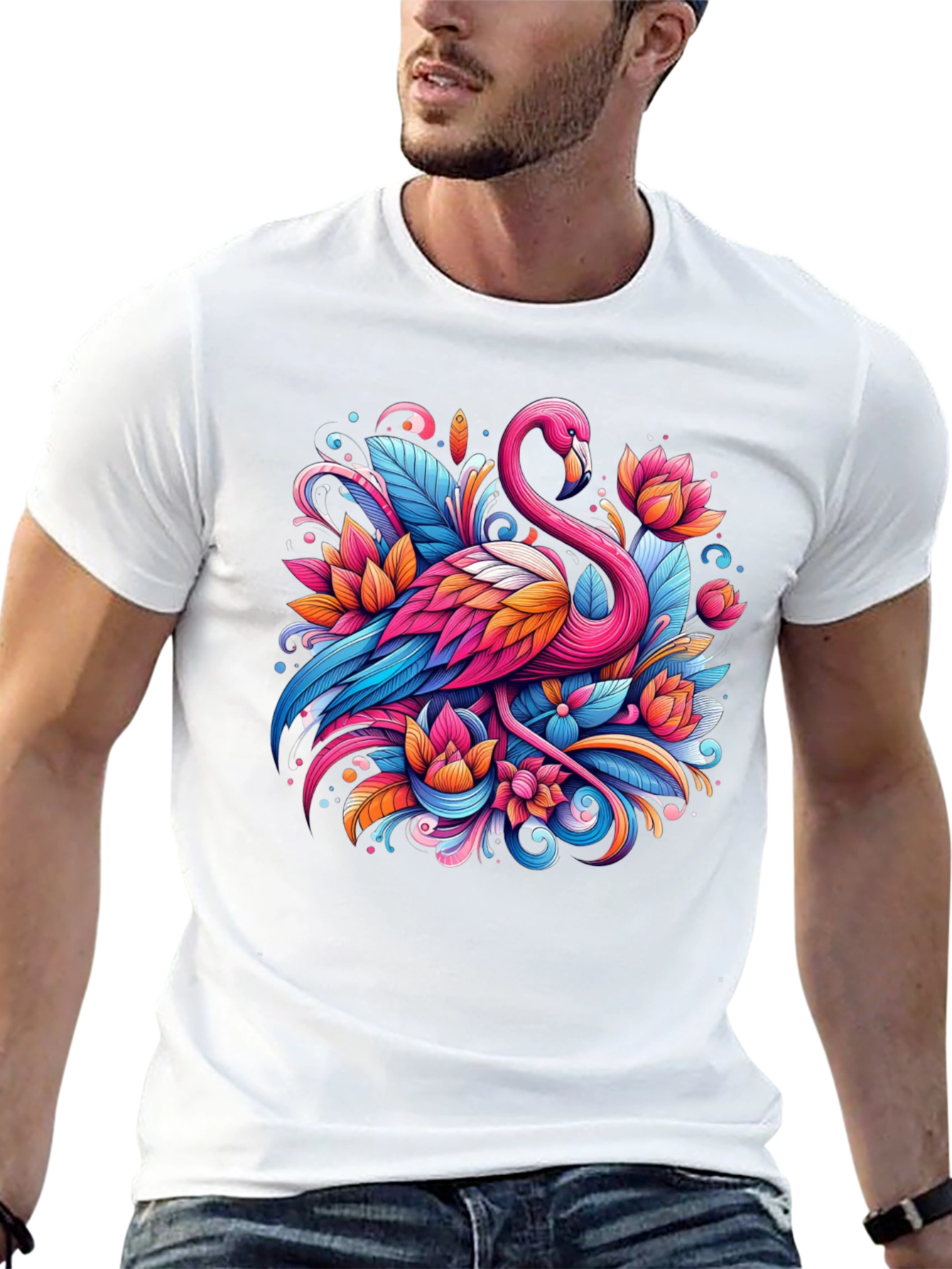 Vibrant Flamingo Graphic Tee - Tropical Art Shirt