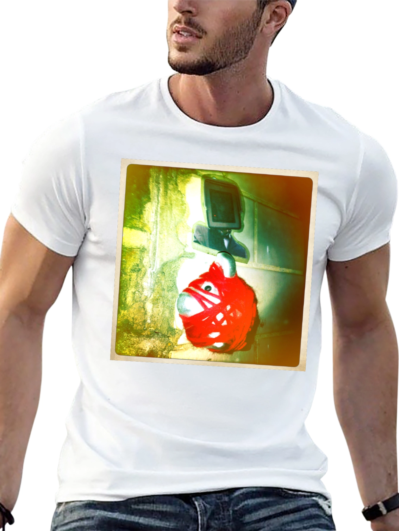 Unique Graphic Tee - Red Creature & TV Head