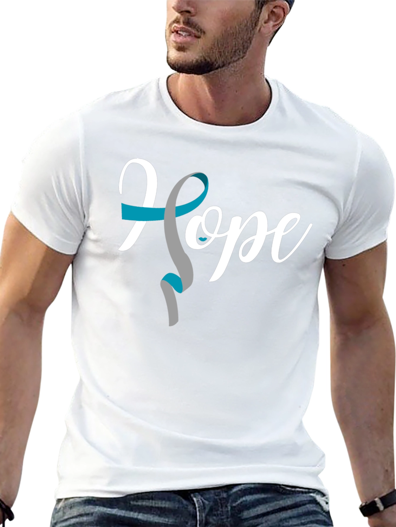 Hope Ribbon Graphic Tee - Teal & Gray