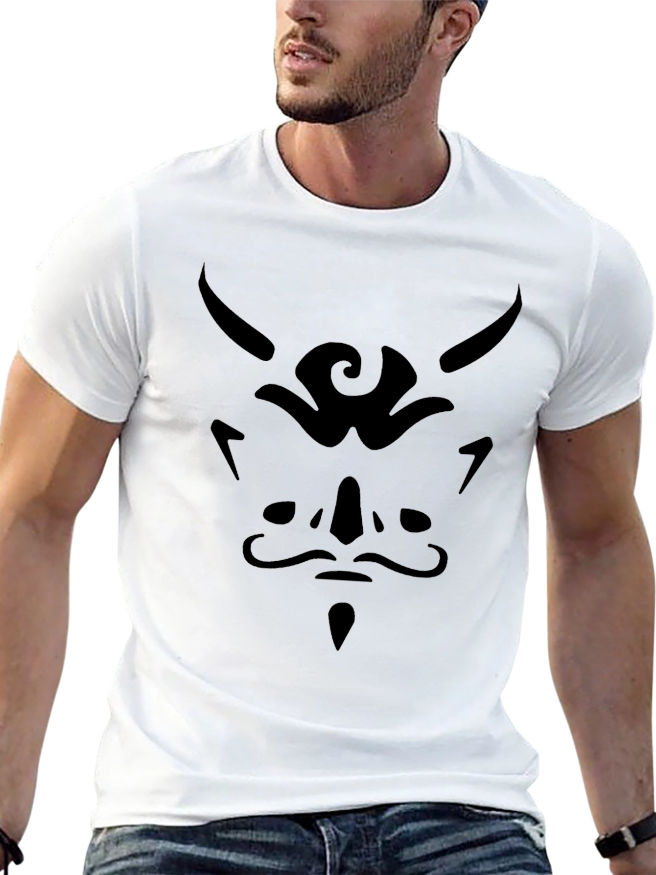 Black T-Shirt with Abstract Face Design