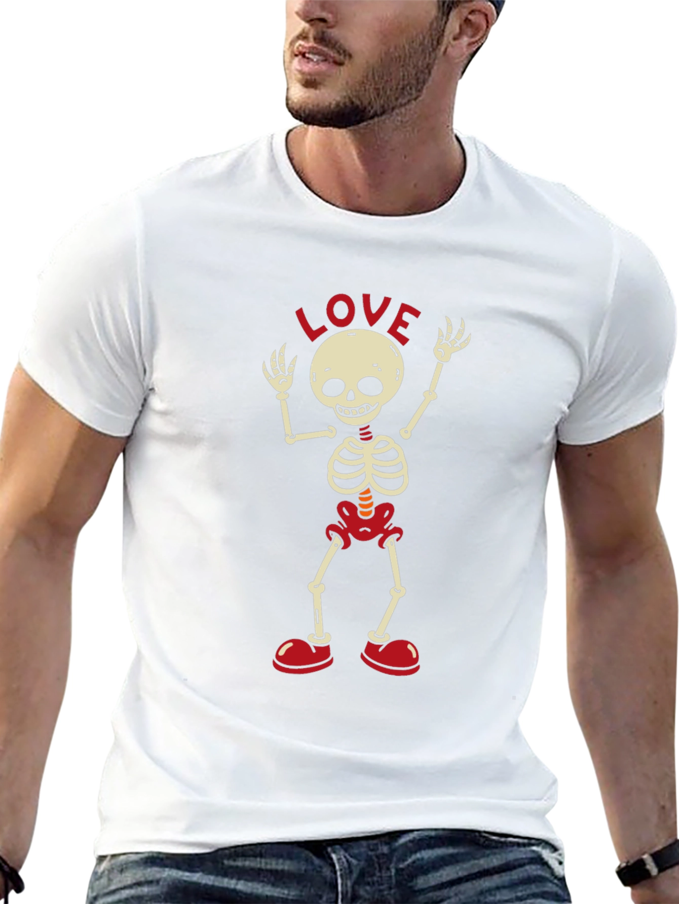 Skeleton LOVE T-Shirt - Black Crew Neck Tee
