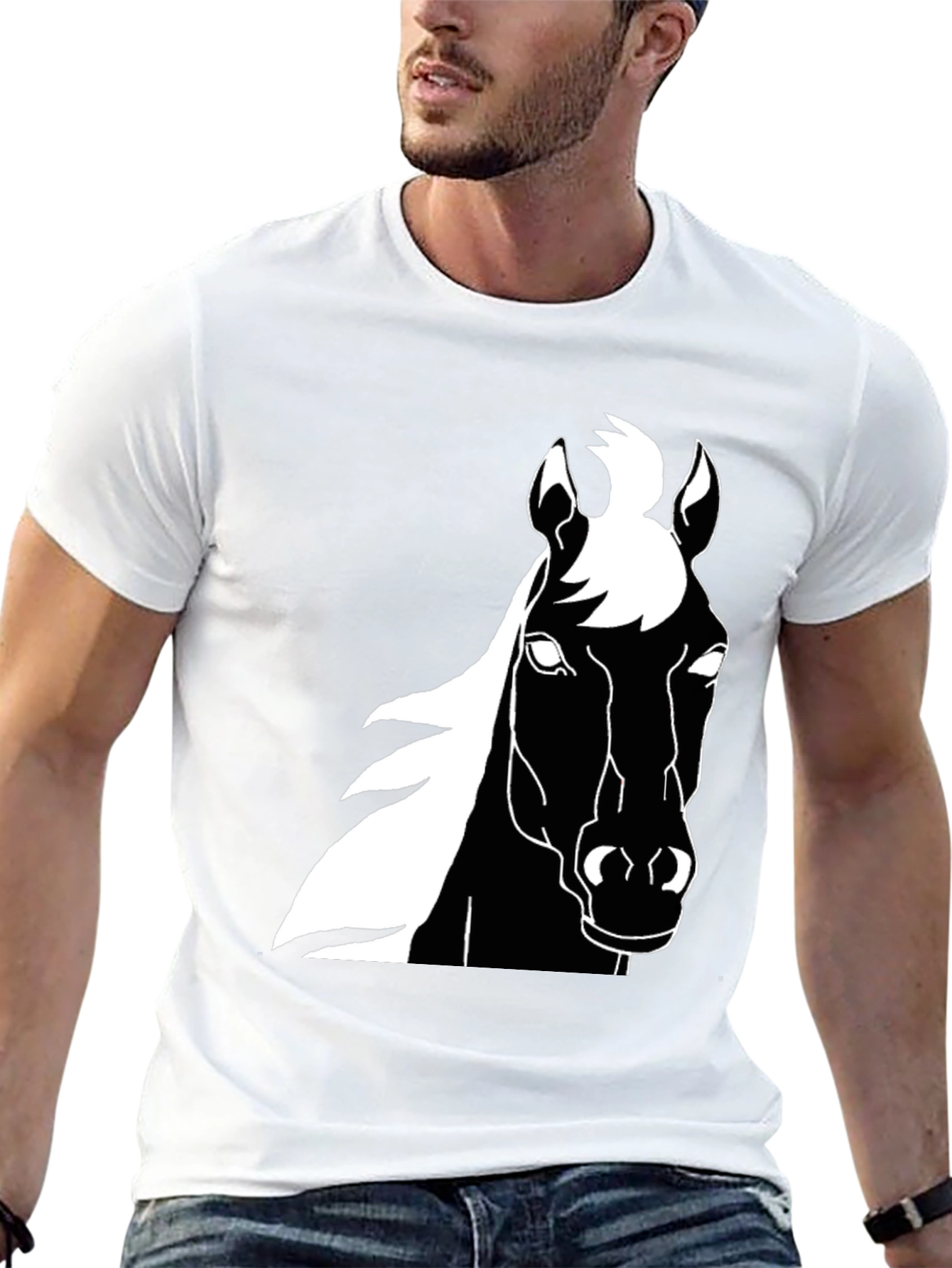 Black Horse Graphic Tee - Stylish Mens T-Shirt