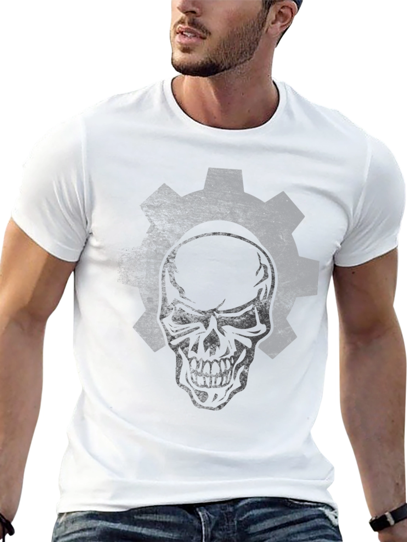 Skull Gear Graphic Print Black T-Shirt