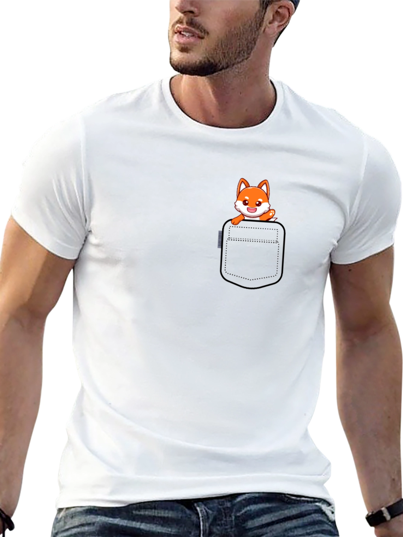 Fox in Pocket Black T-Shirt - Cute Graphic Tee