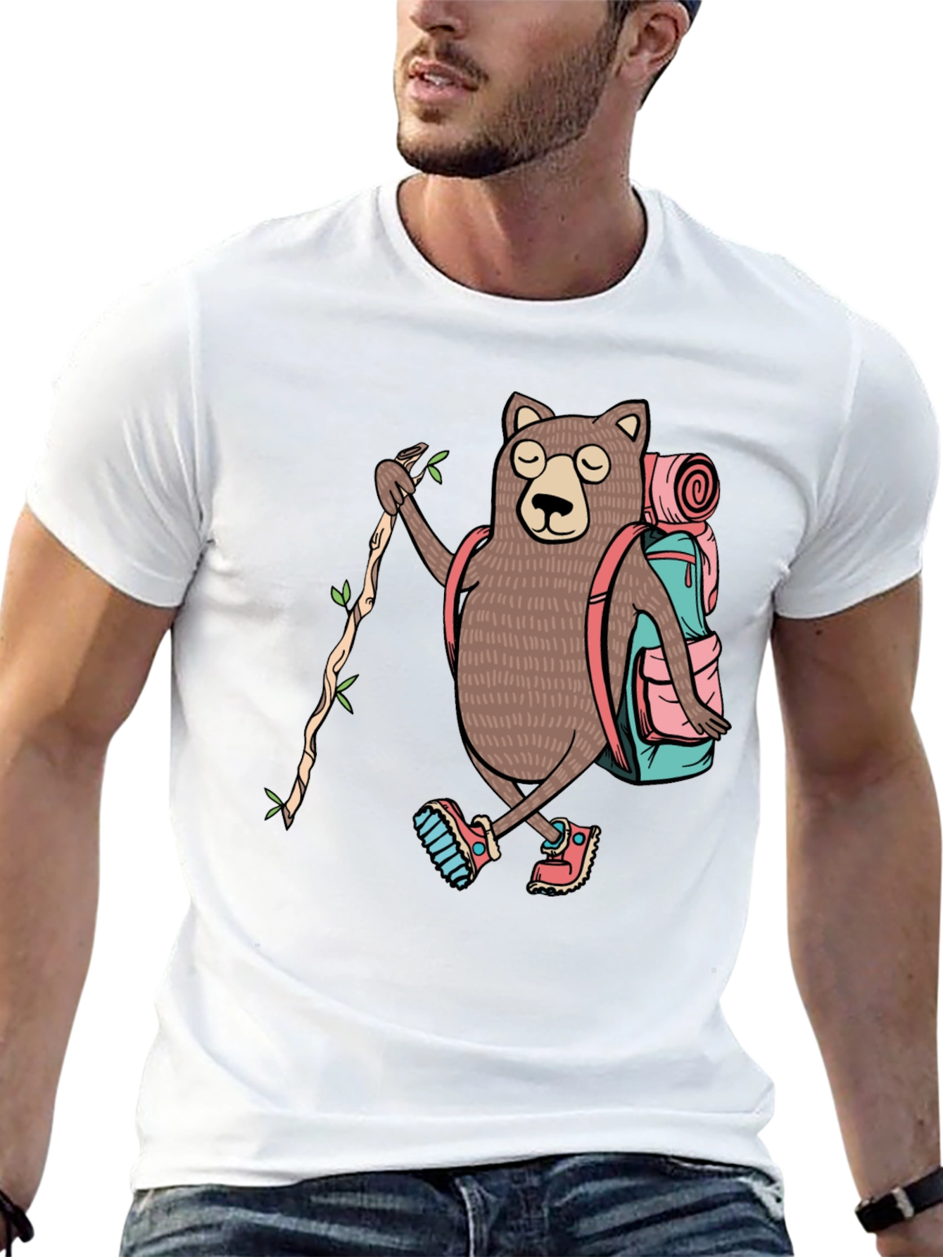 Hiking Bear Graphic T-Shirt - Adventure Ready
