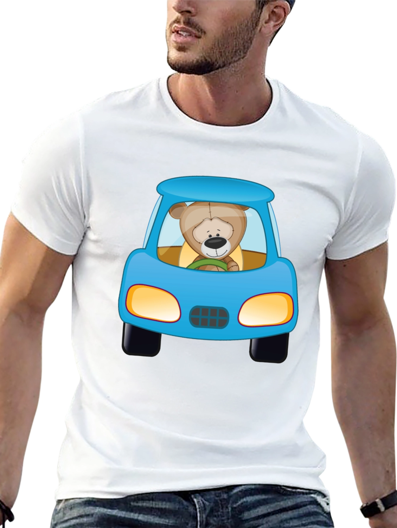 Cartoon Teddy Bear Driving a Car Graphic T-Shirt