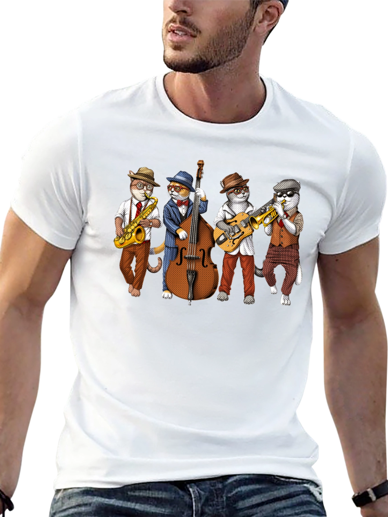 Jazz Cats Black T-Shirt - Musical Felines Tee