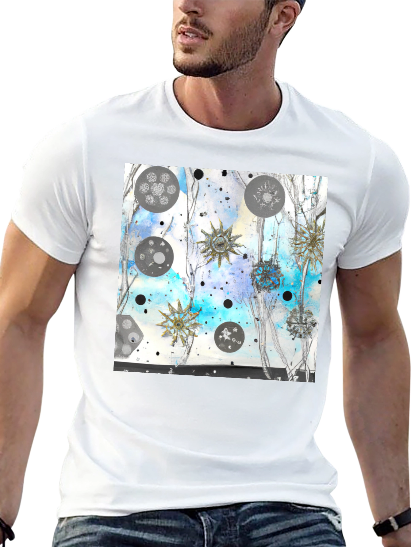 Abstract Celestial Design Black Tee