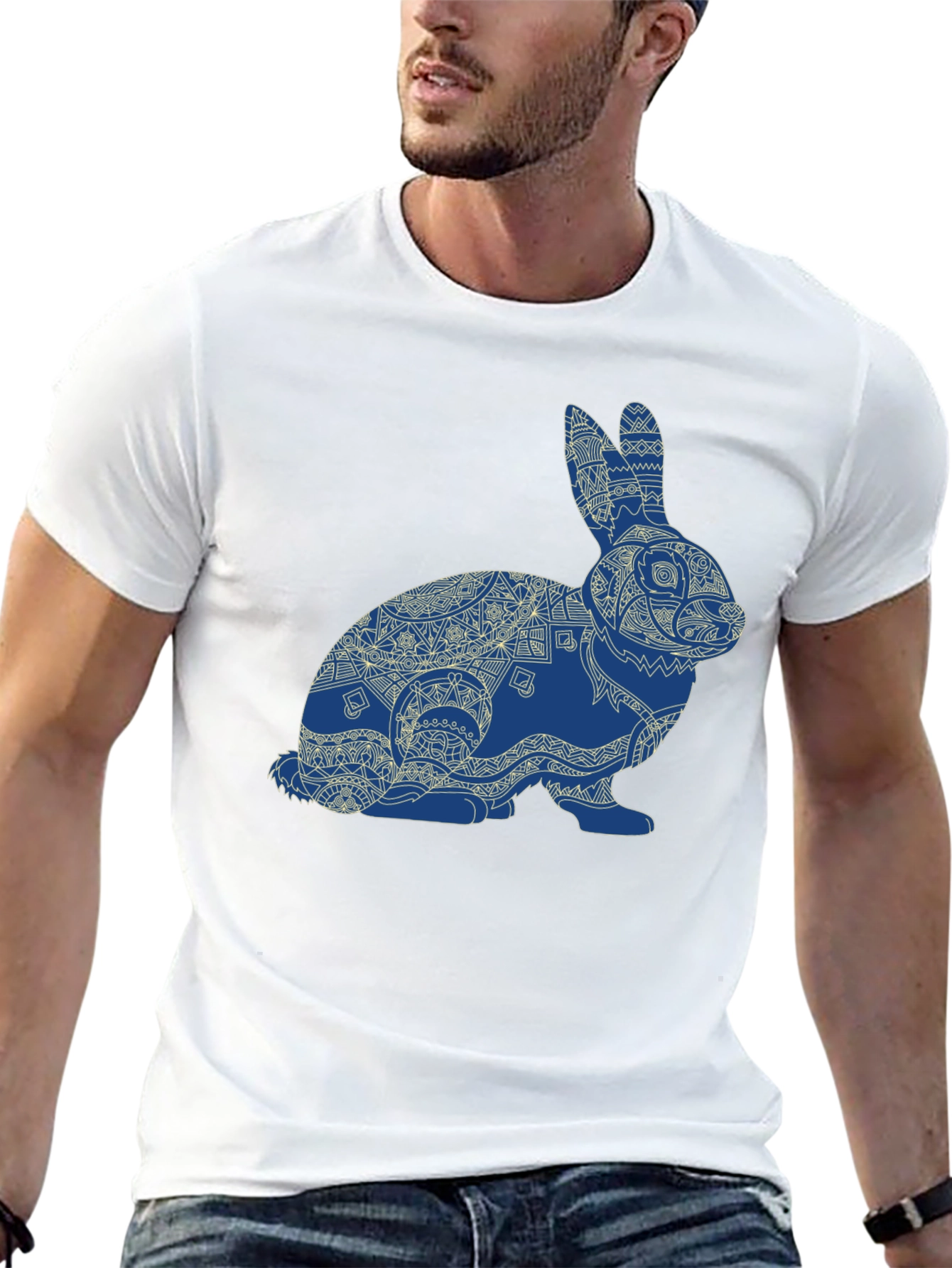 Rabbit Mandala Graphic Tee - Black Cotton Blend