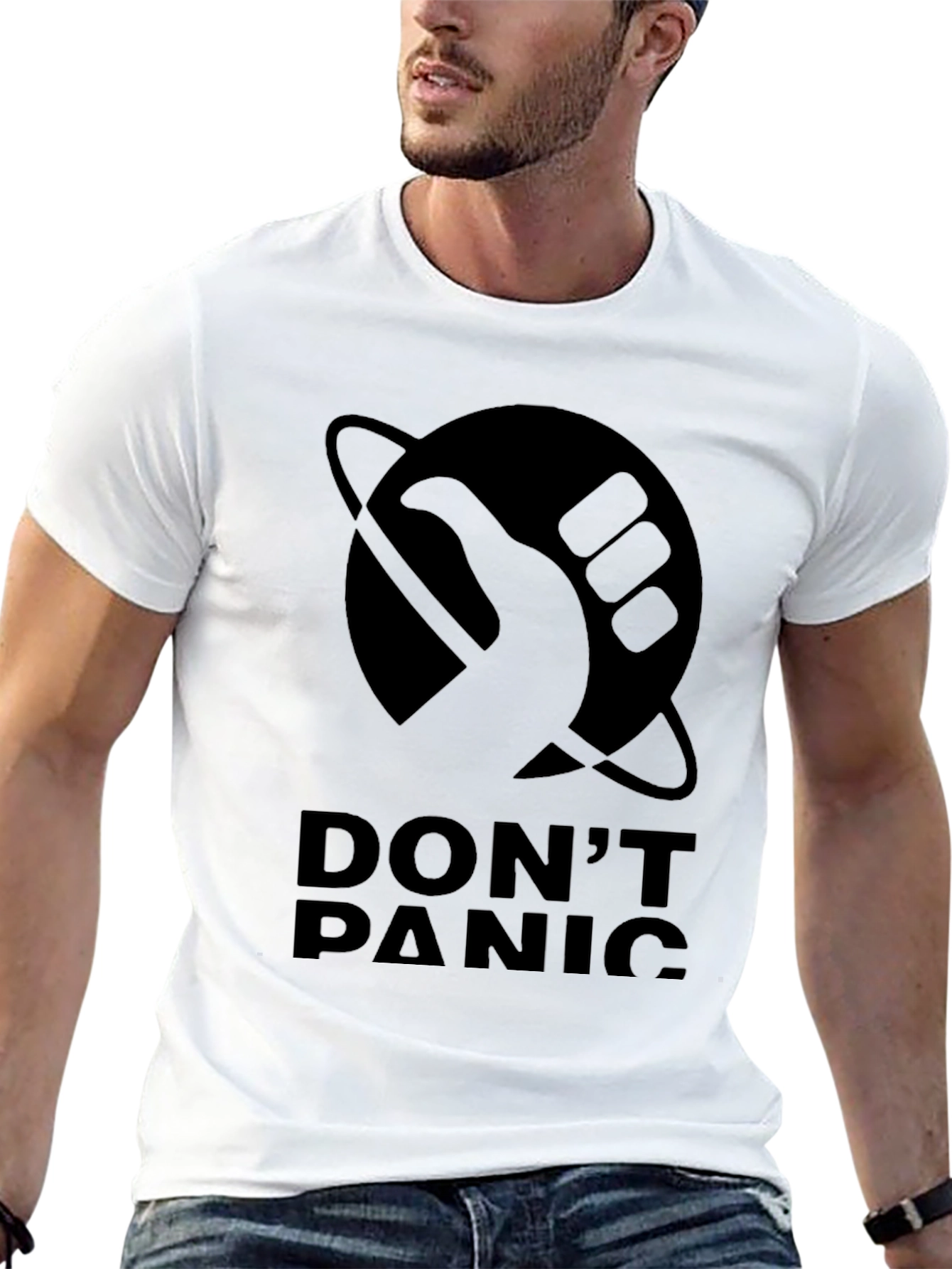Dont Panic Black T-Shirt - Hitchhikers Guide Inspired