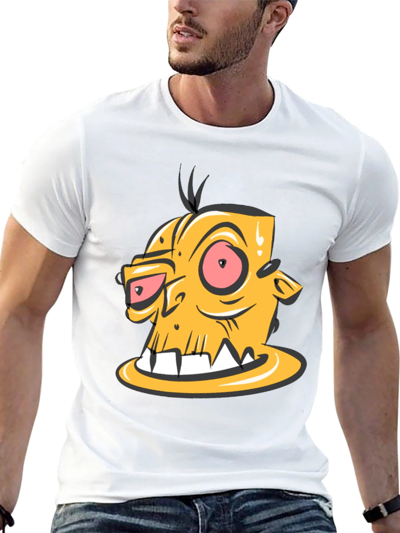 Cartoon Zombie Head Graphic Black T-Shirt