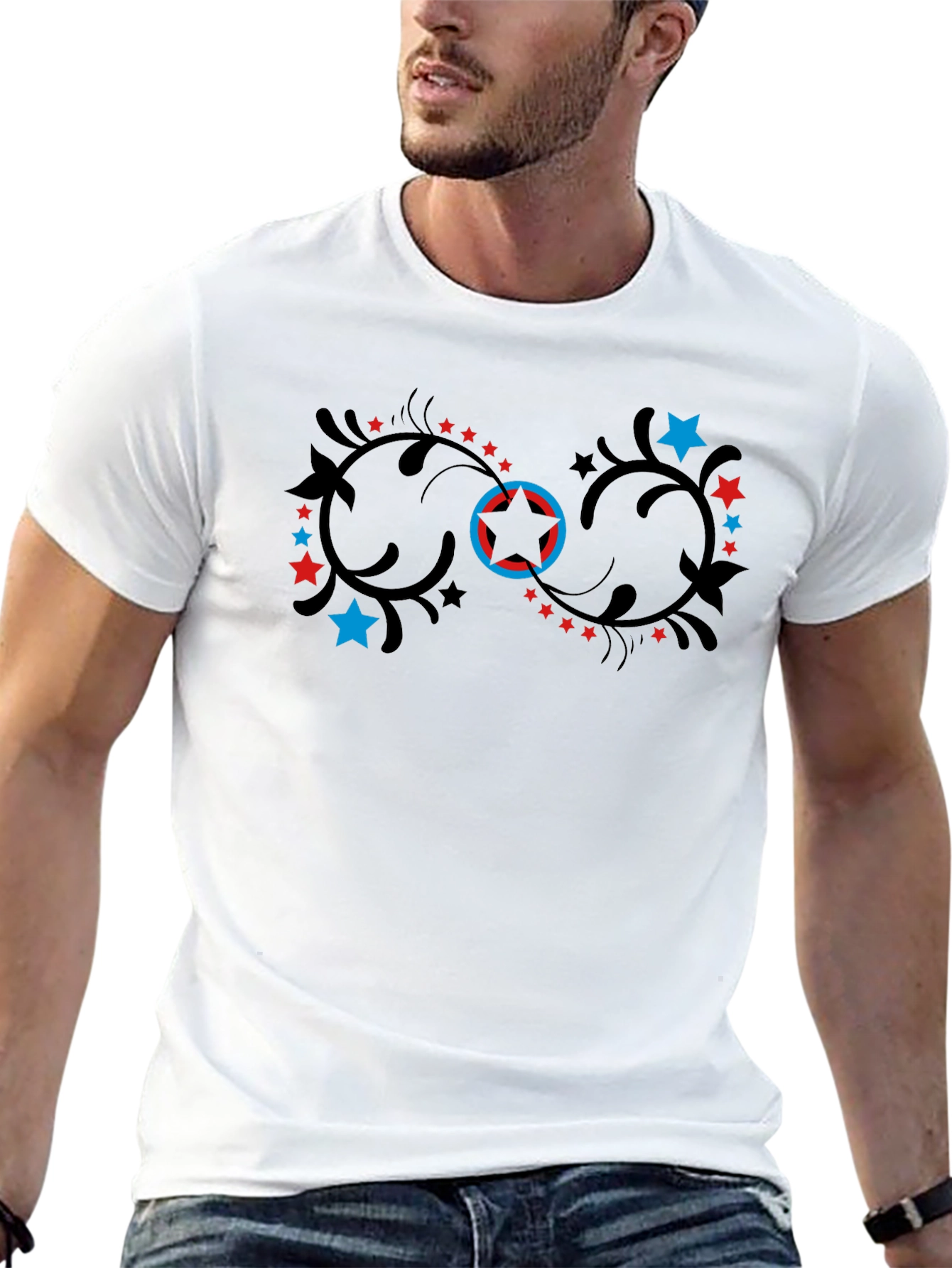 Stylish Black T-Shirt with Infinity Star Design