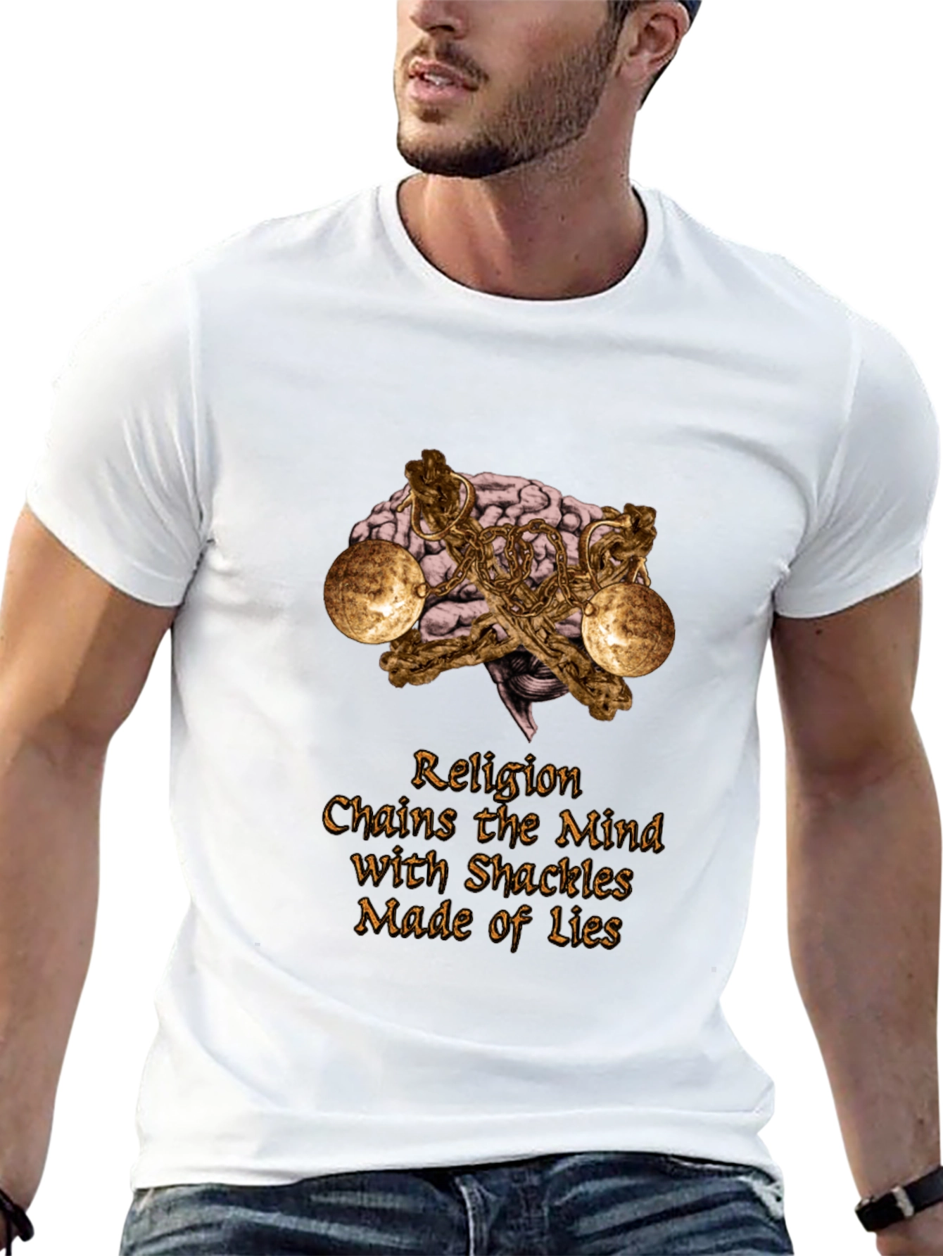 Religion Chains Mind T-Shirt Atheist Brain Shackles Graphic Tee