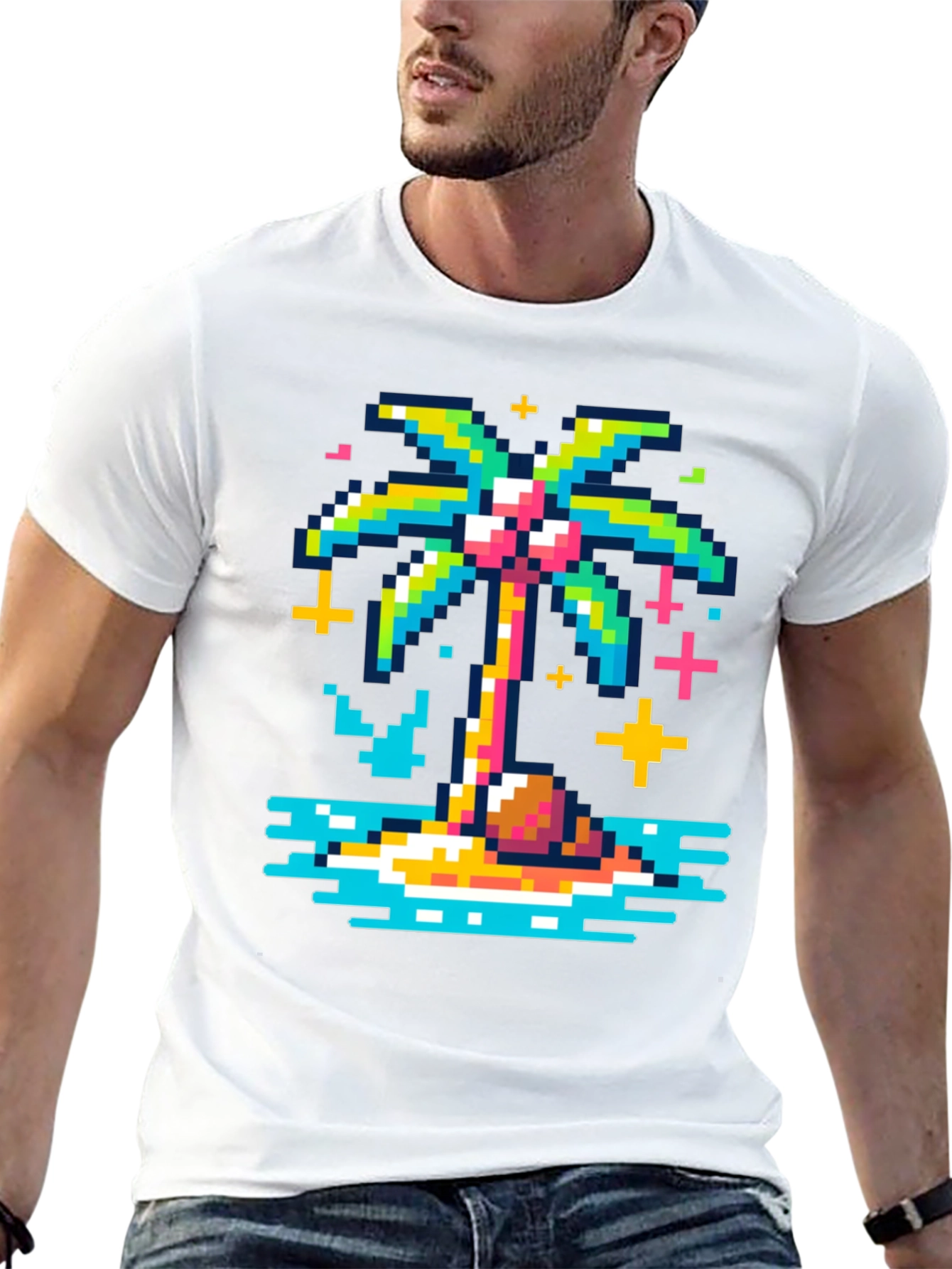 Pixel Palm Tree Graphic Tee - Retro Style