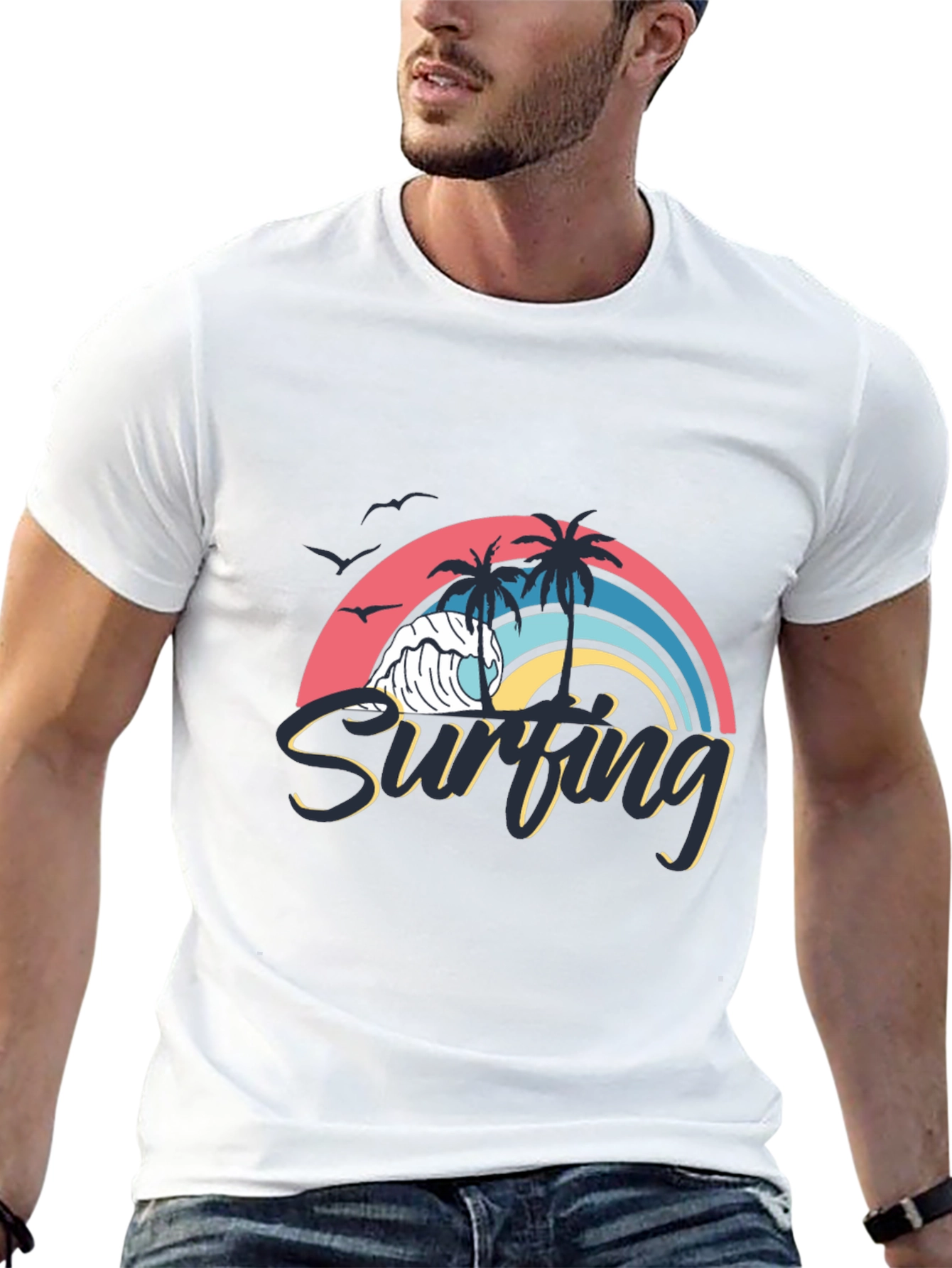 Surfing Wave Graphic Black T-Shirt