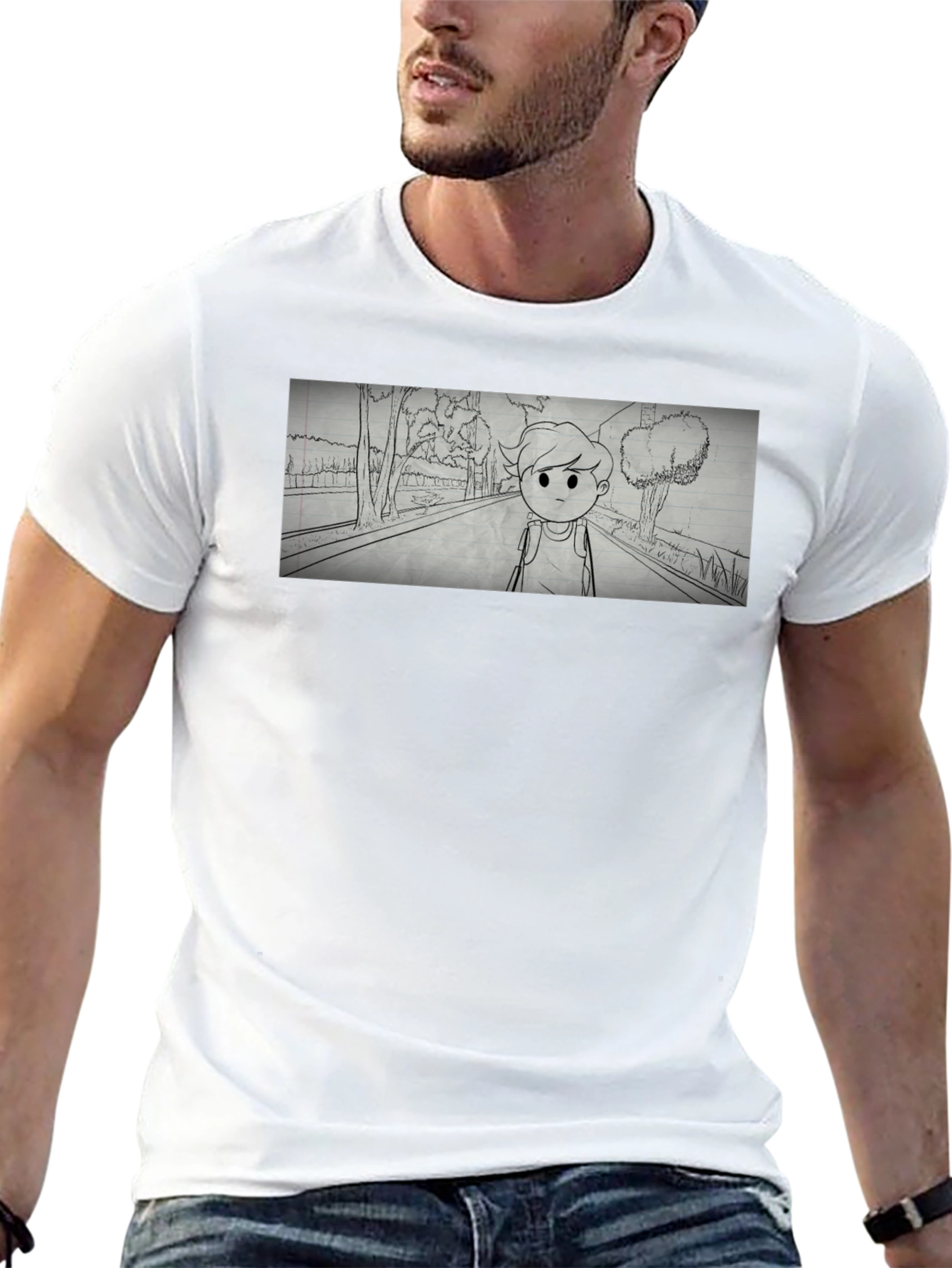 Cartoon Sketch Black T-Shirt