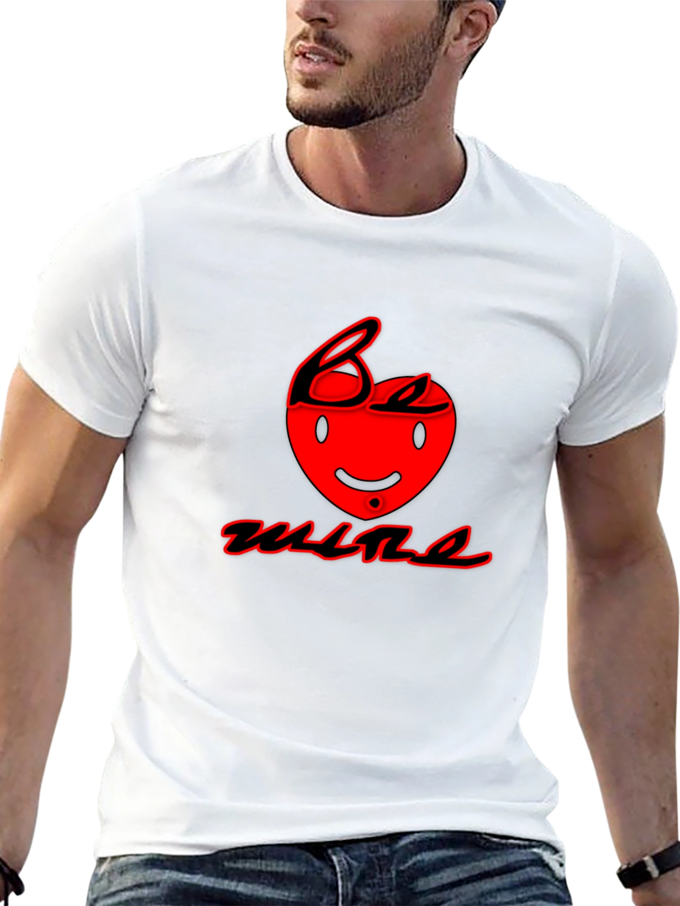 Be Mine Black T-Shirt with Red Heart Graphic