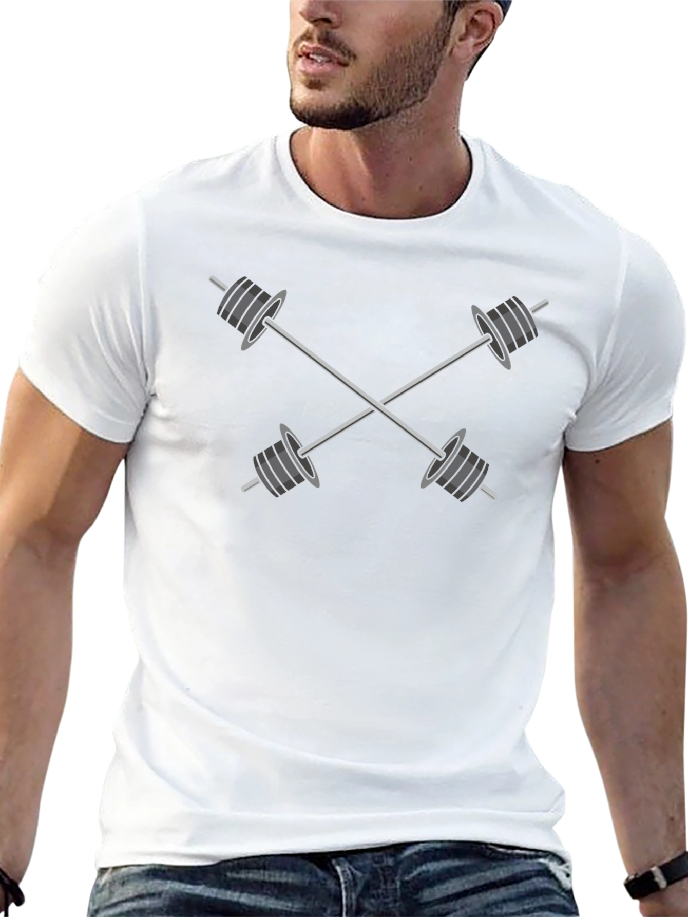 Crossed Barbells Graphic Tee - Black Cotton Gym Shirt