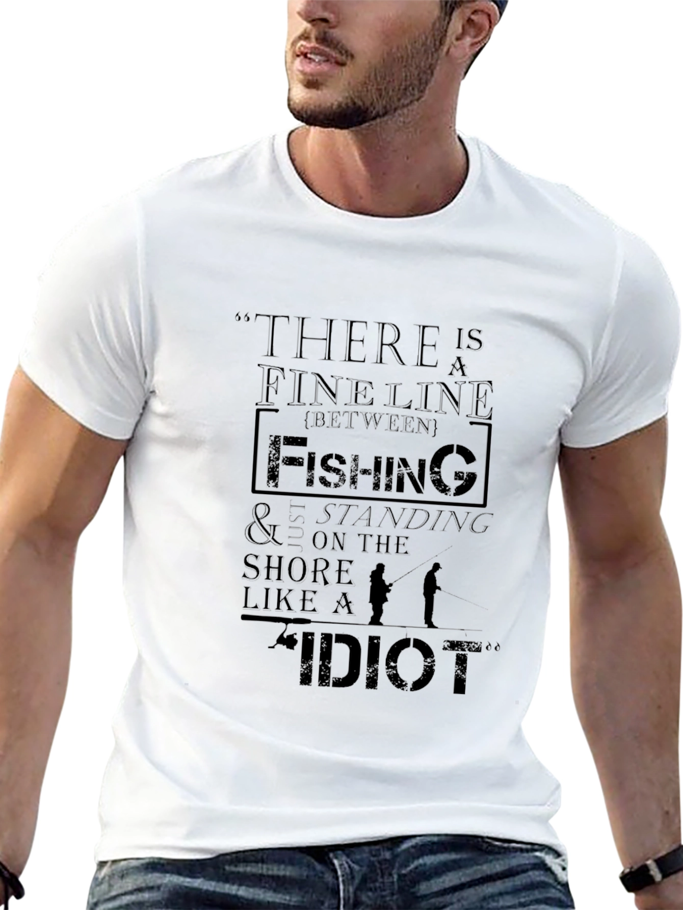 Funny Fishing T-Shirt - Fine Line Idiot