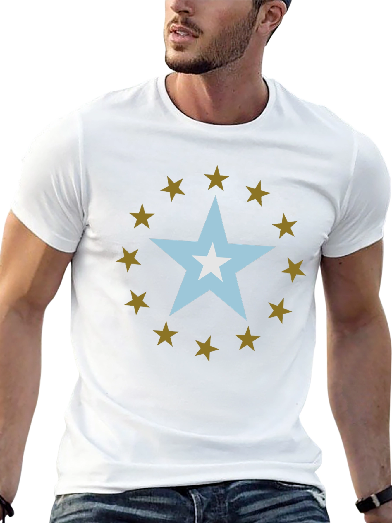 Star Design Black Cotton Tee