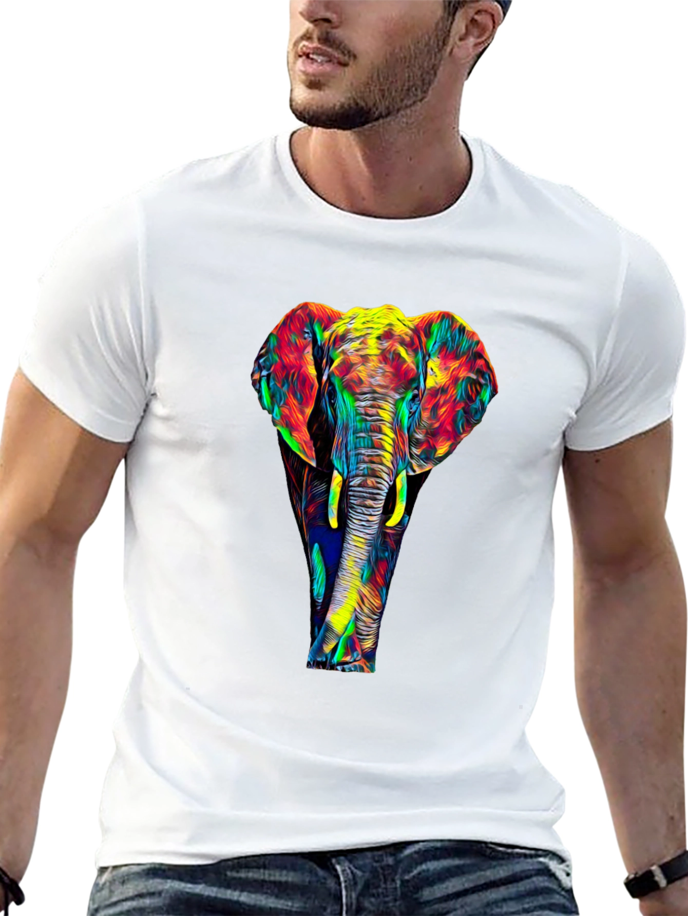 Vibrant Elephant Graphic Black T-Shirt