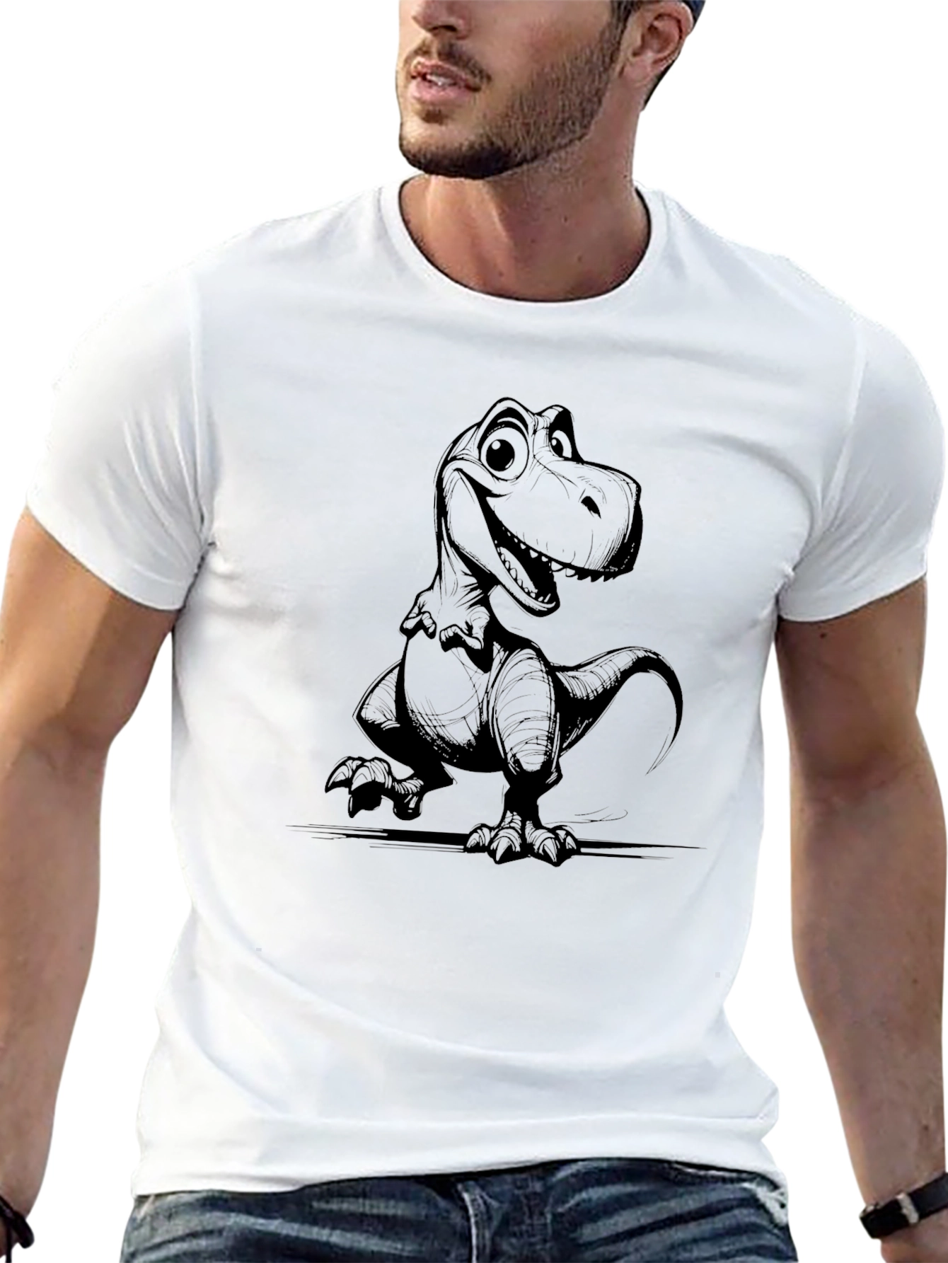 Cartoon Dinosaur Graphic T-Shirt - Black