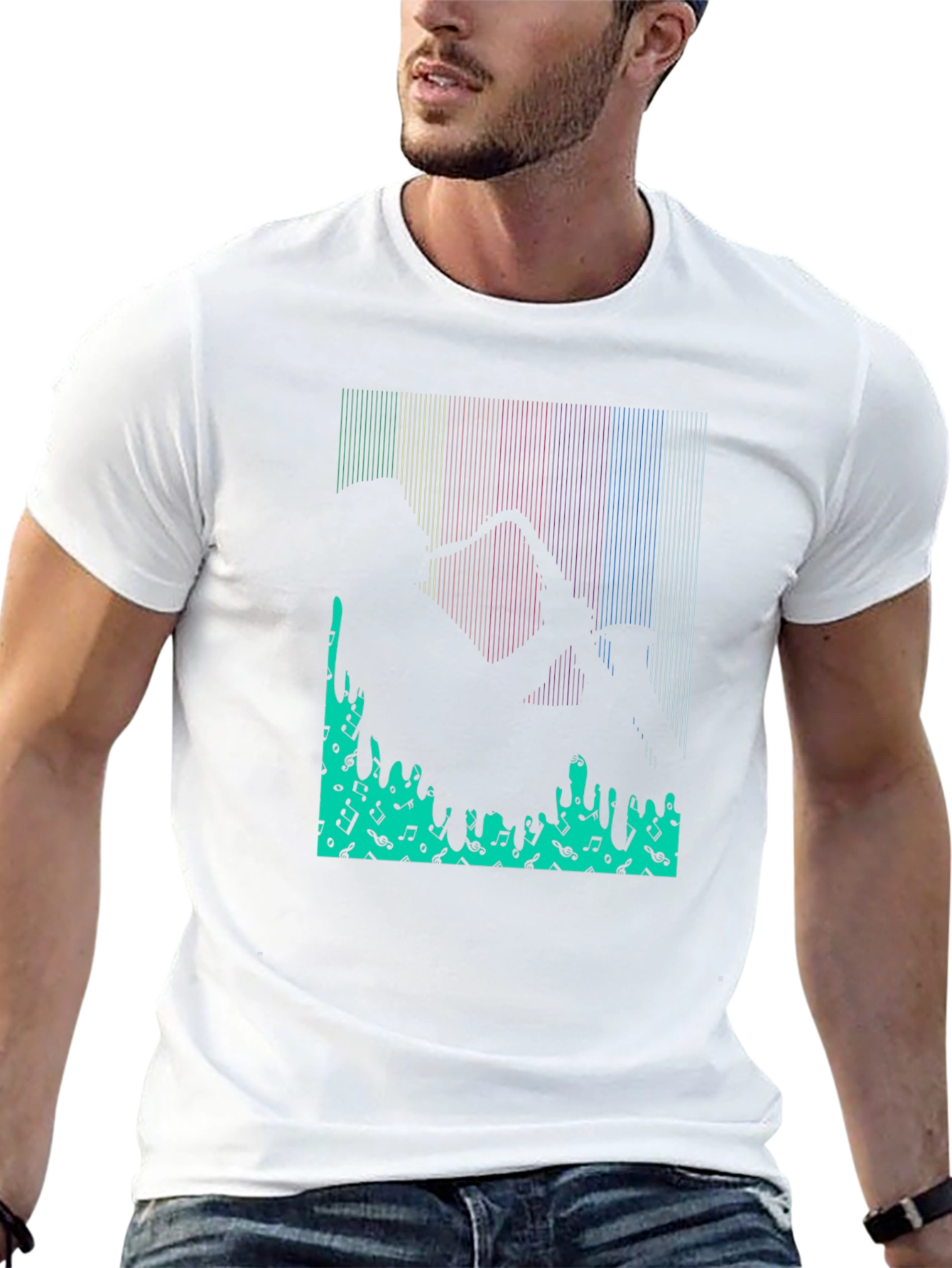 Saxophone Music Notes Graphic Print T-Shirt