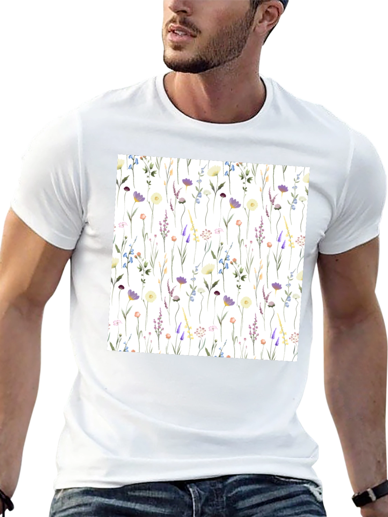 Floral Pattern T-Shirt - Elegant Wildflower Design