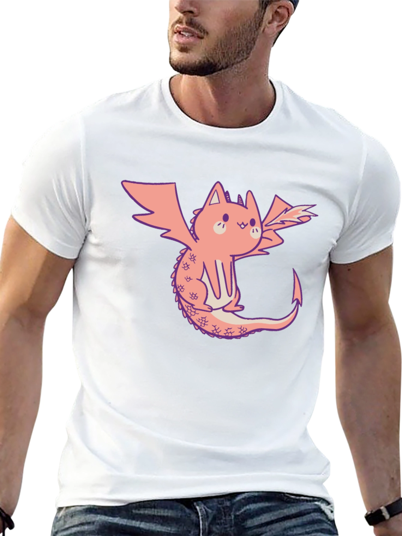Dragon Cat Graphic Tee - Black Cotton T-Shirt