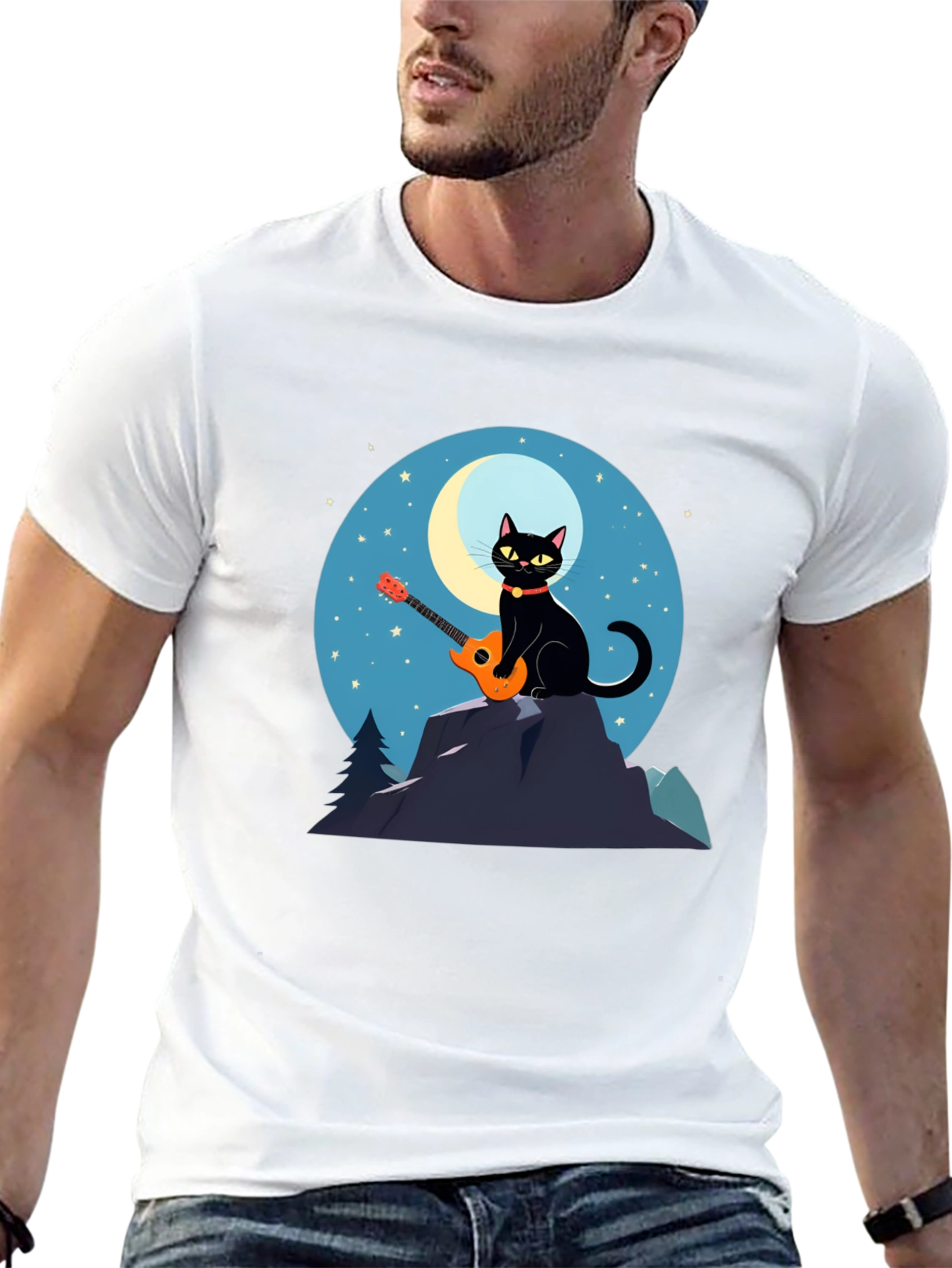Cat Guitarist T-Shirt - Moonlit Serenade