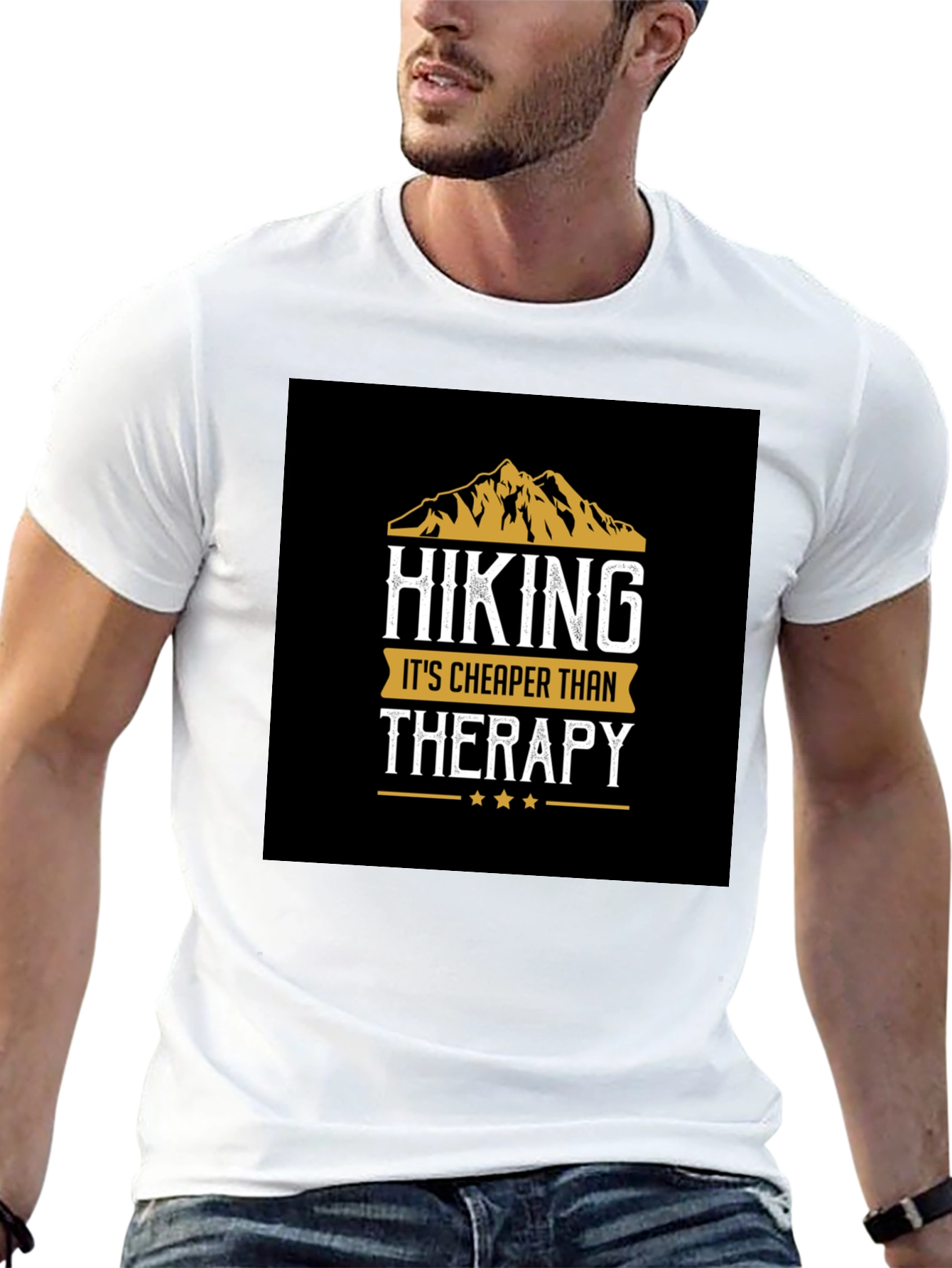 Hiking Cheaper Than Therapy Black T-Shirt