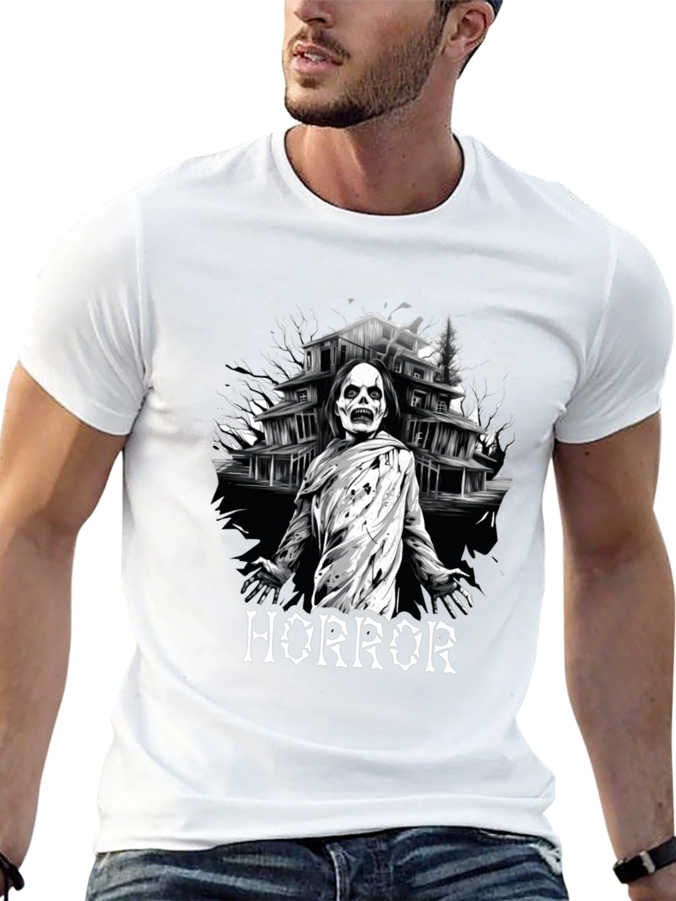 Horror Mansion Graphic Tee - Spooky Design