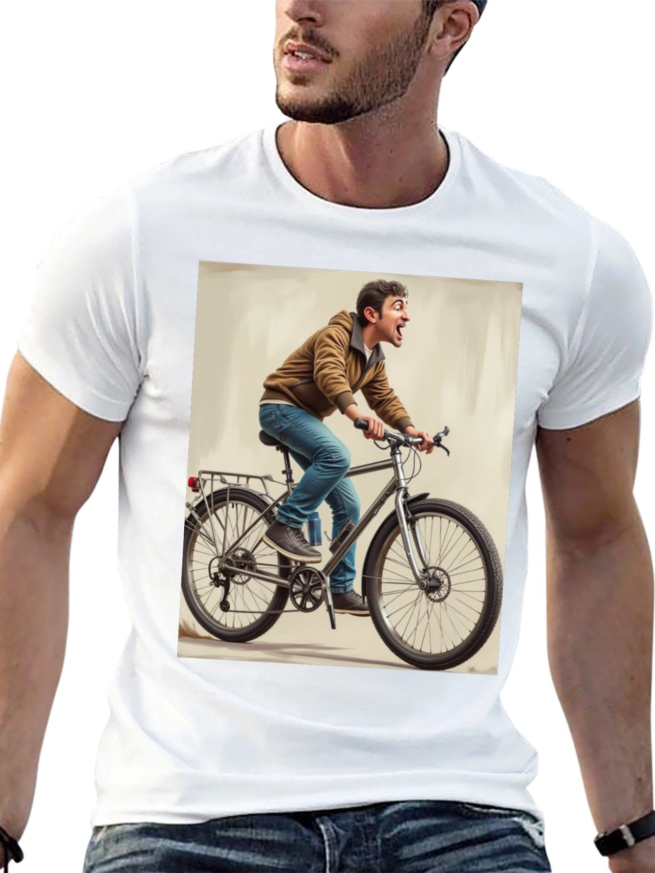 Funny Man on Bike Graphic Tee - Black