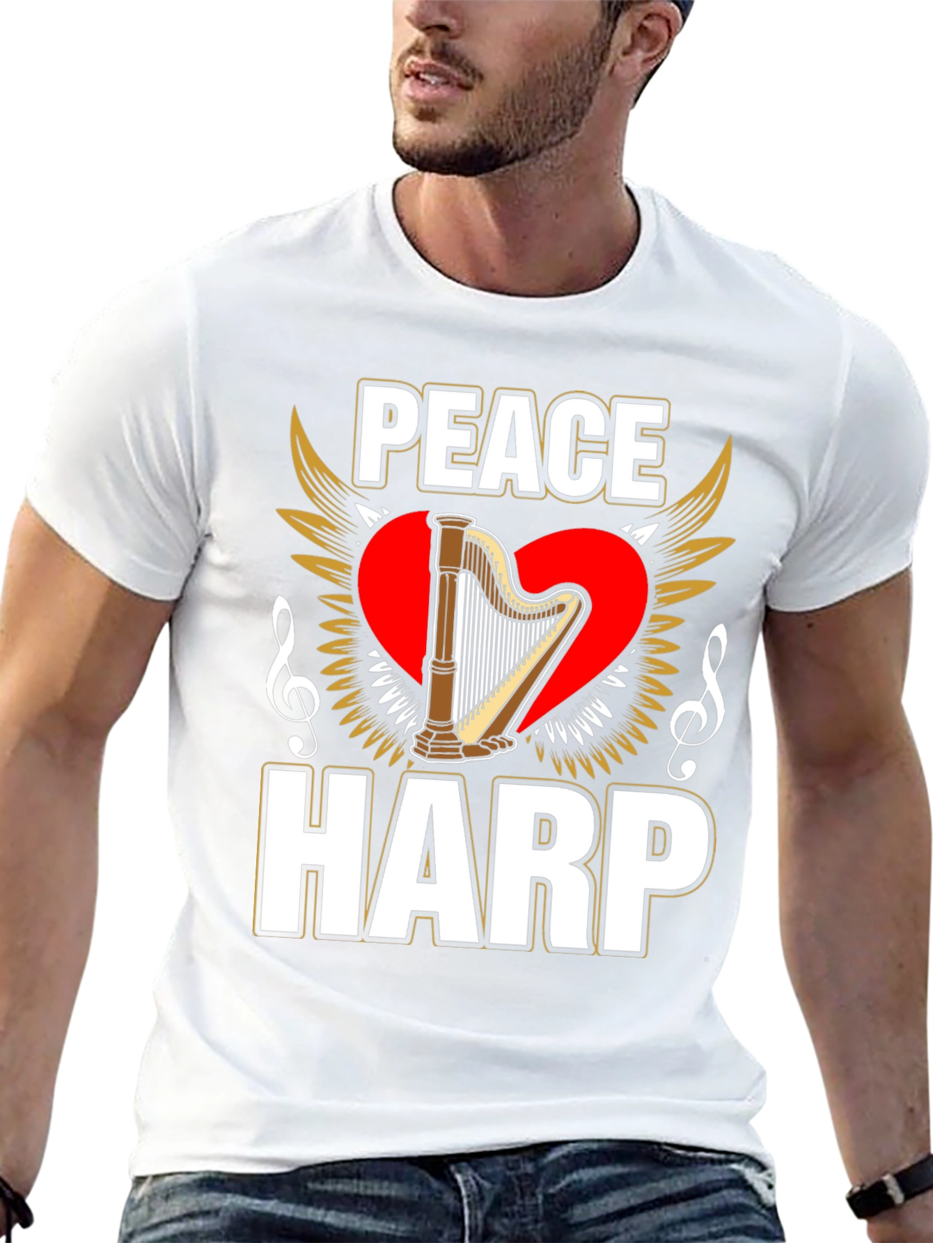 Peace Harp Graphic T-Shirt - Musical Instrument Lover