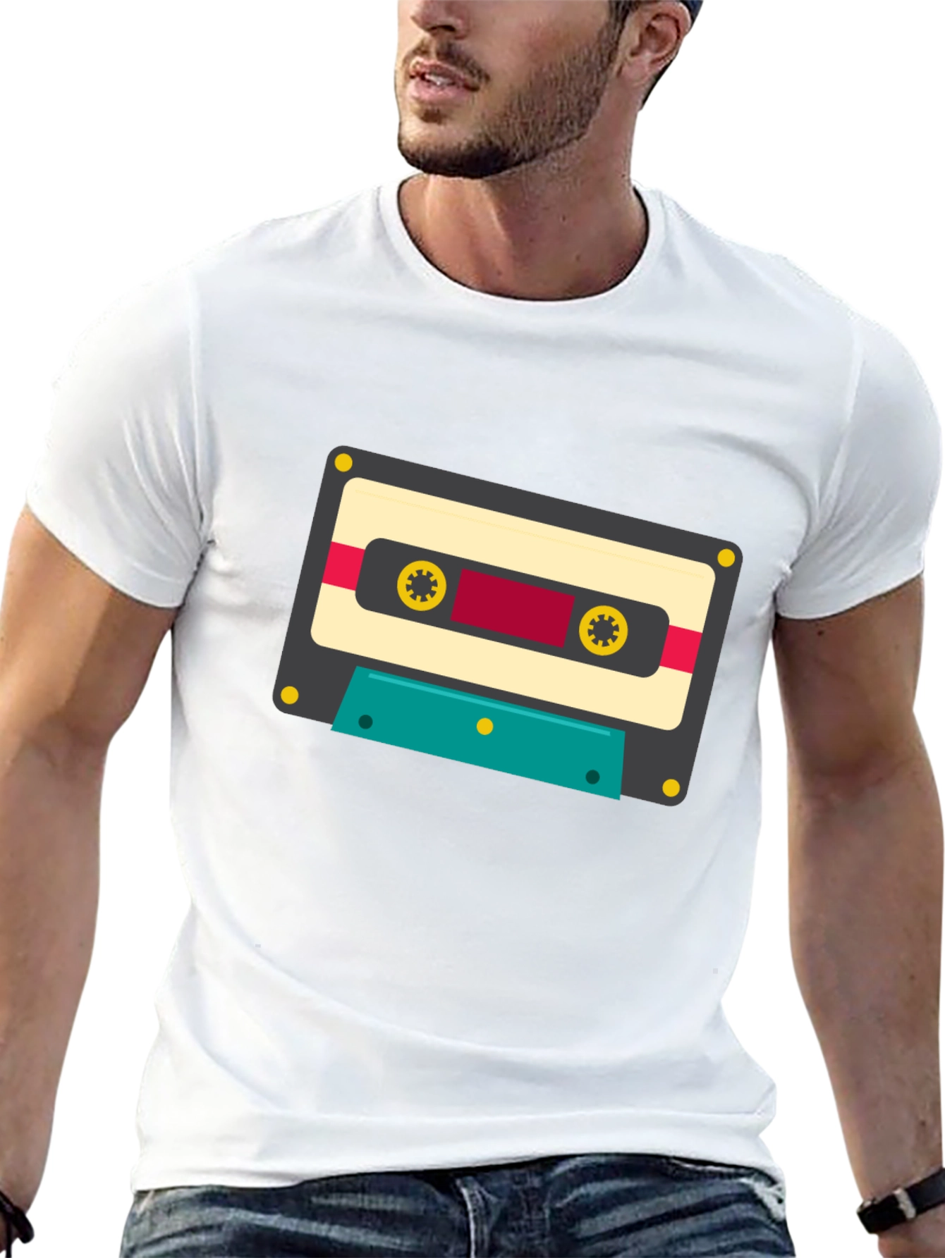 Retro Cassette Tape Graphic Tee - Black Cotton Blend