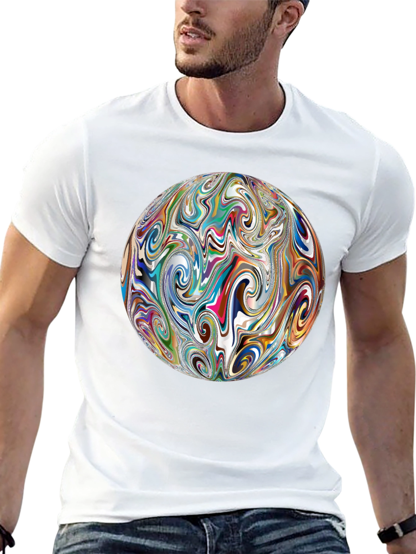 Abstract Swirl Sphere Graphic Tee - Modern Art T-Shirt