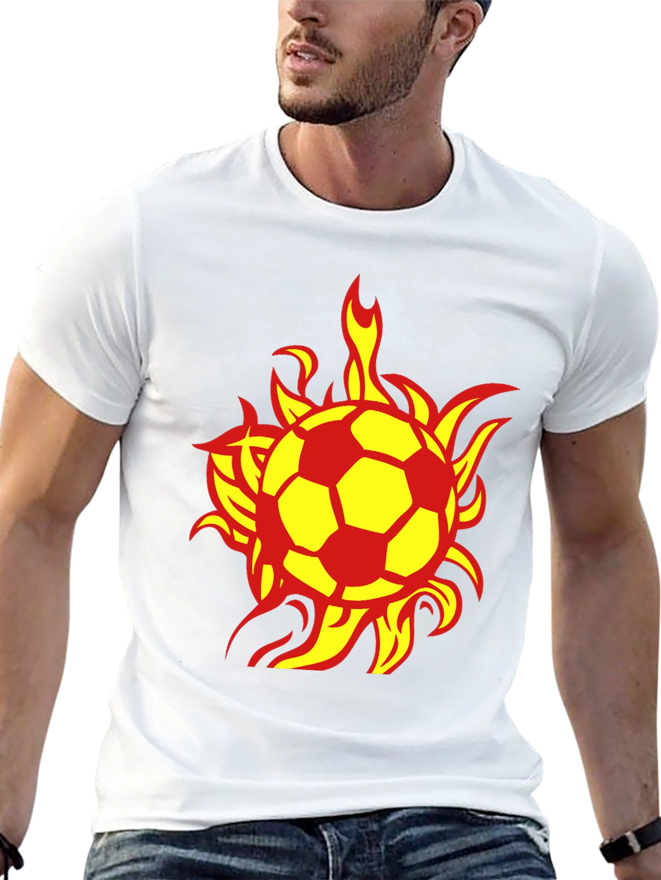 Flaming Soccer Ball Graphic Tee - Black Cotton T-Shirt